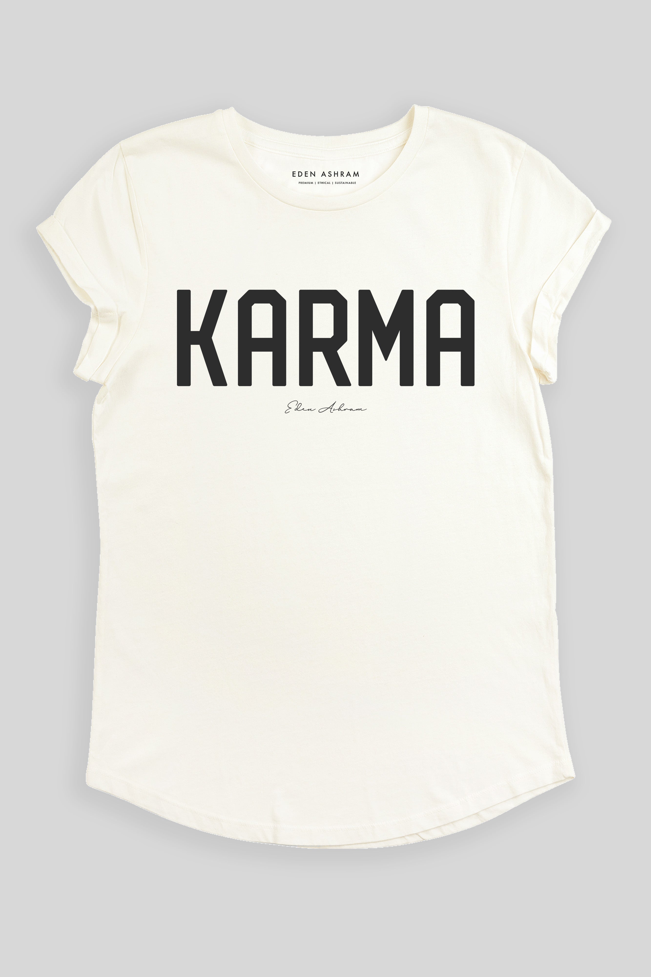 Eden Ashram KARMA Premium Rolled Sleeve T-Shirt Stonewash White