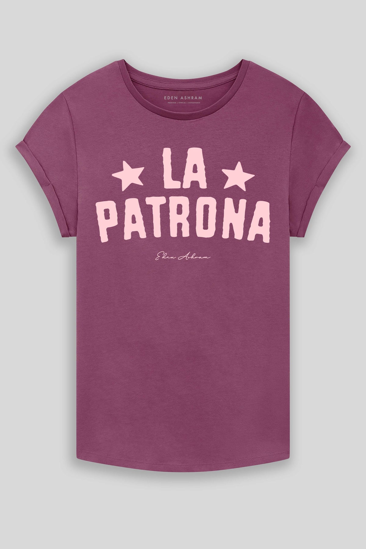 Eden Ashram La Patrona Premium Rolled Sleeve T-Shirt Faded Burgundy