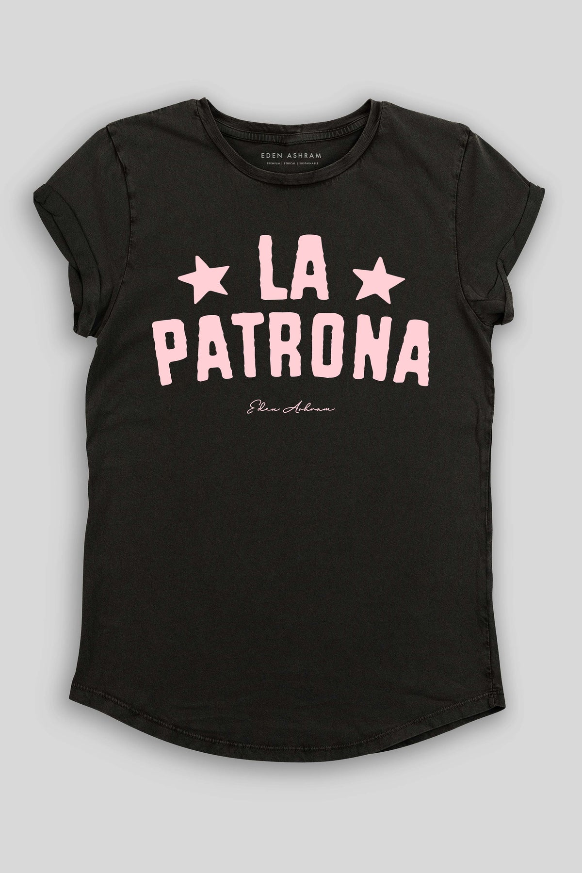 Eden Ashram La Patrona Premium Rolled Sleeve T-Shirt Stonewash Black