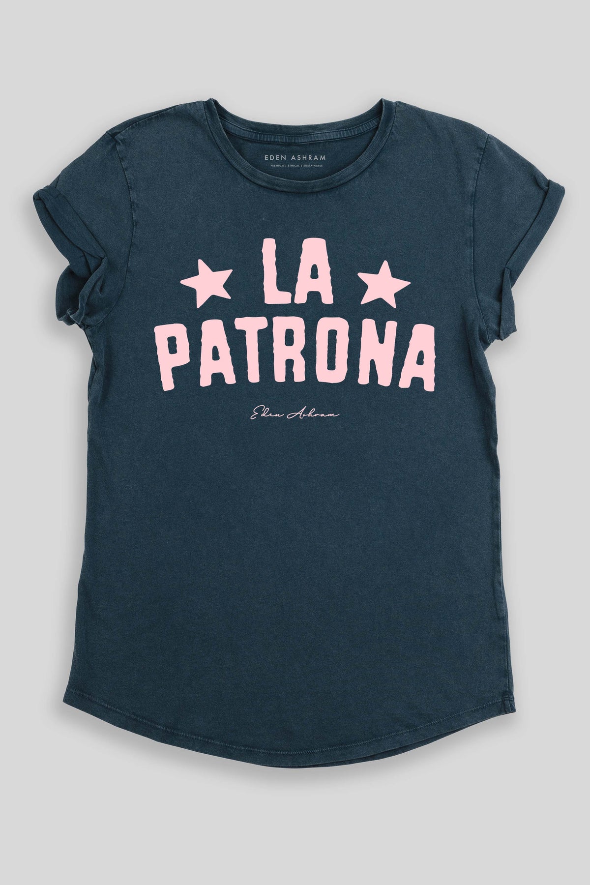 Eden Ashram La Patrona Premium Rolled Sleeve T-Shirt Stonewash Denim