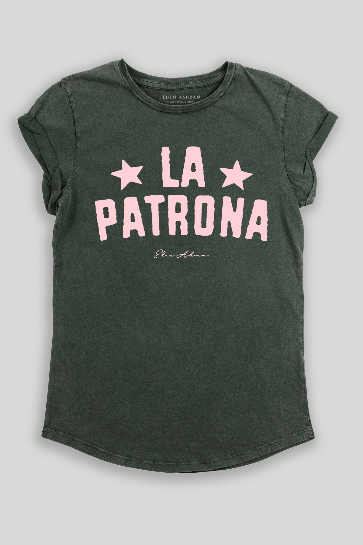 Eden Ashram La Patrona Premium Rolled Sleeve T-Shirt Stonewash Green