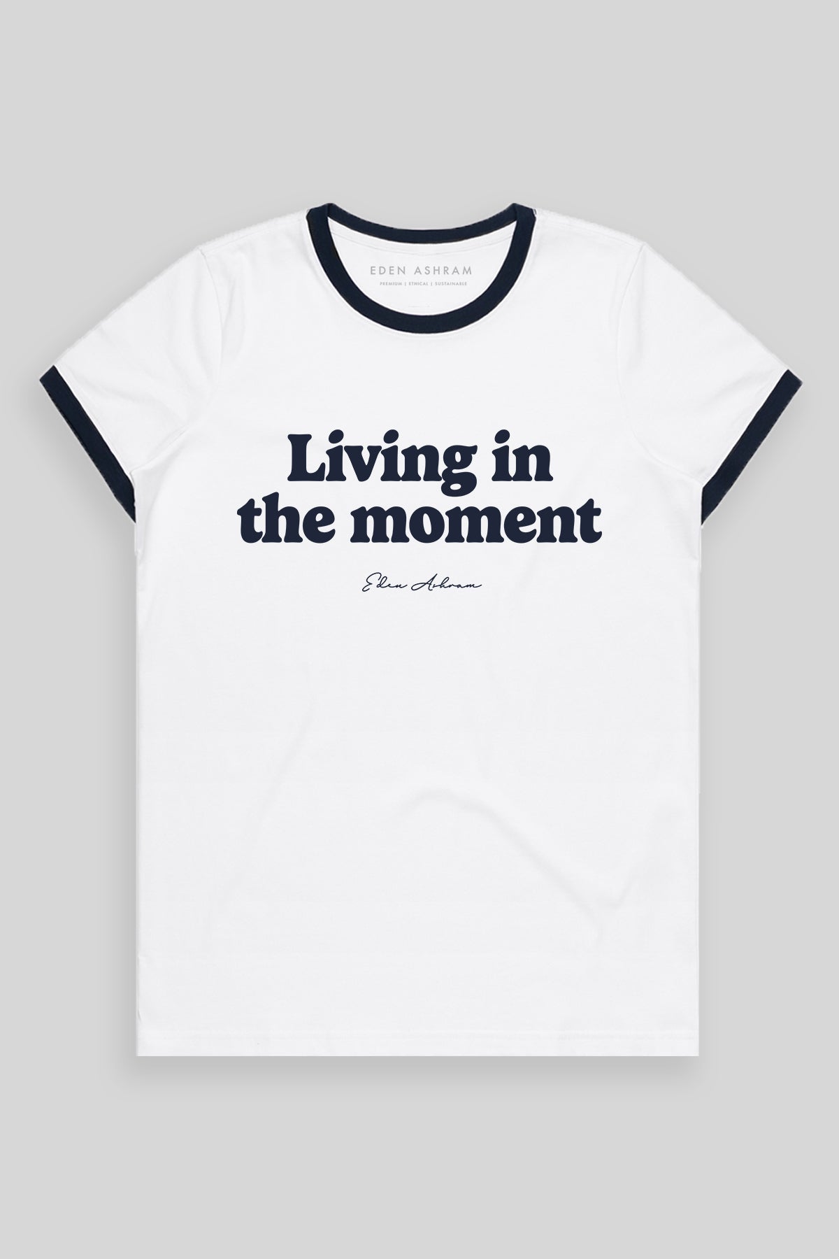 Eden Ashram Living In The Moment Classic Ringer T-Shirt Navy