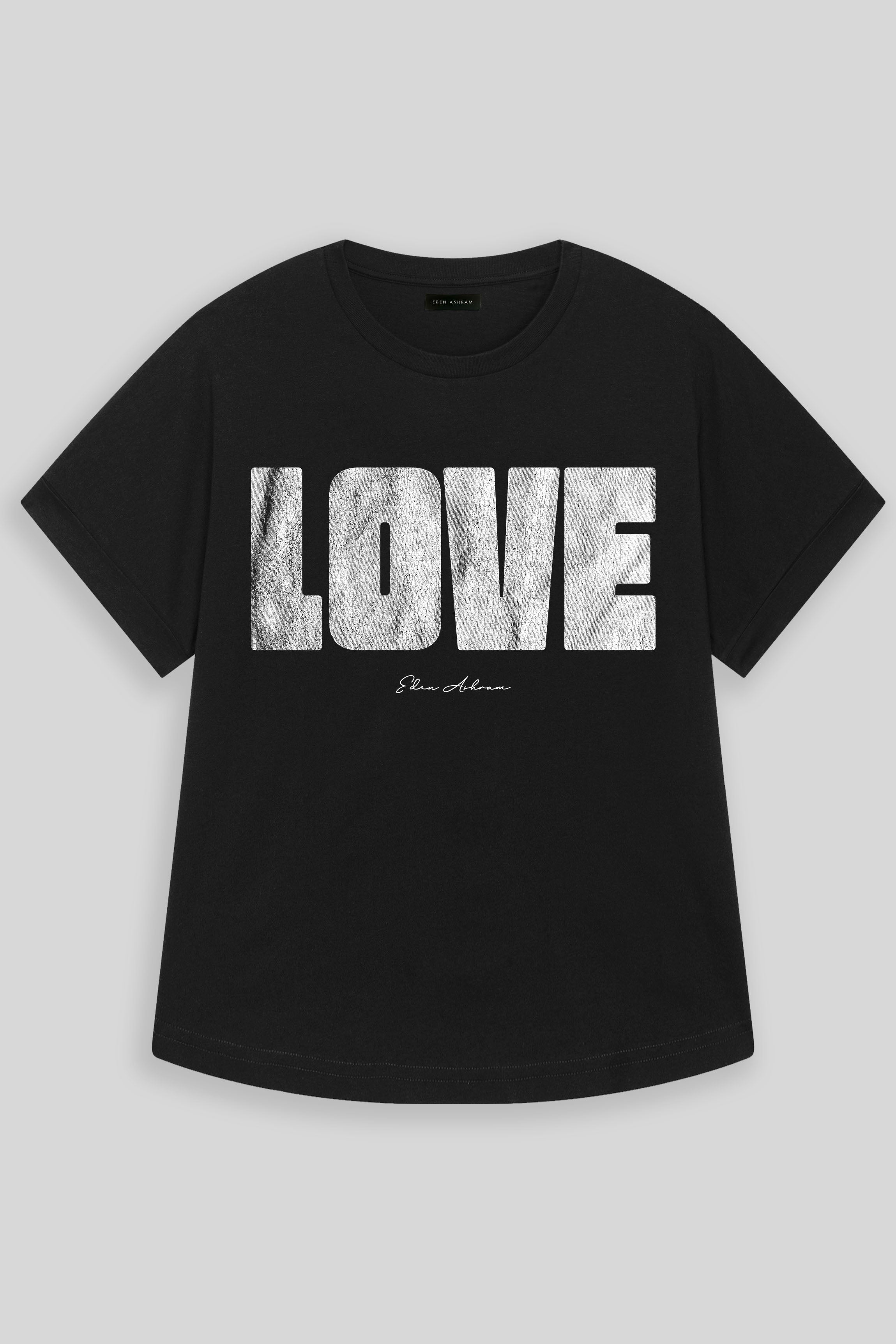 Eden Ashram LOVE 2.0 Premium Oversized Rolled Sleeve T-Shirt Black