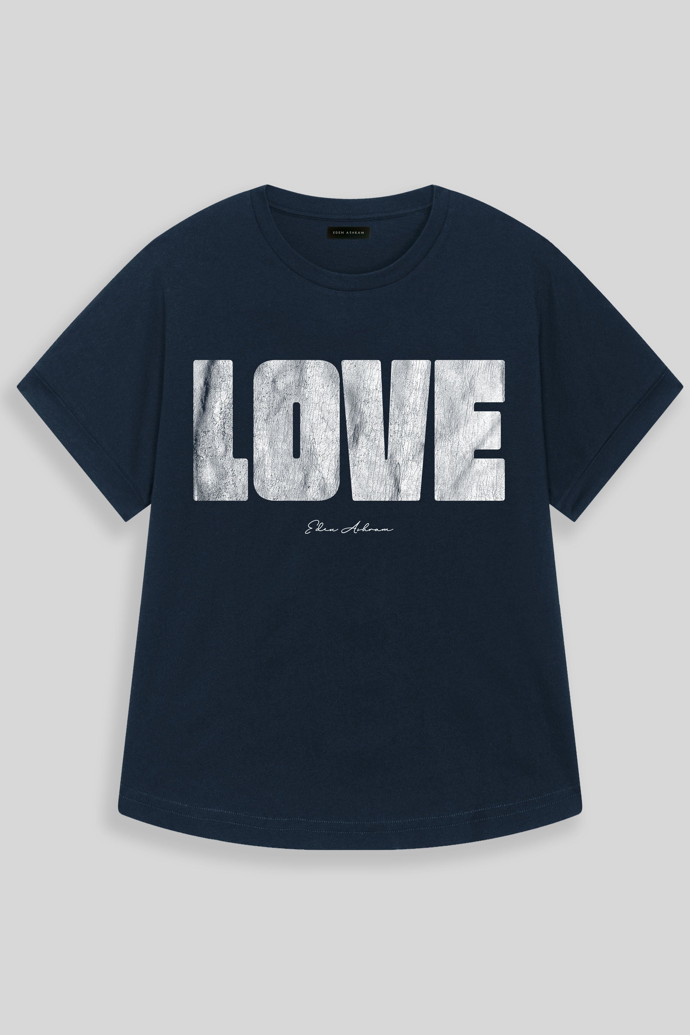 Eden Ashram LOVE 2.0 Premium Oversized Rolled Sleeve T-Shirt French Navy