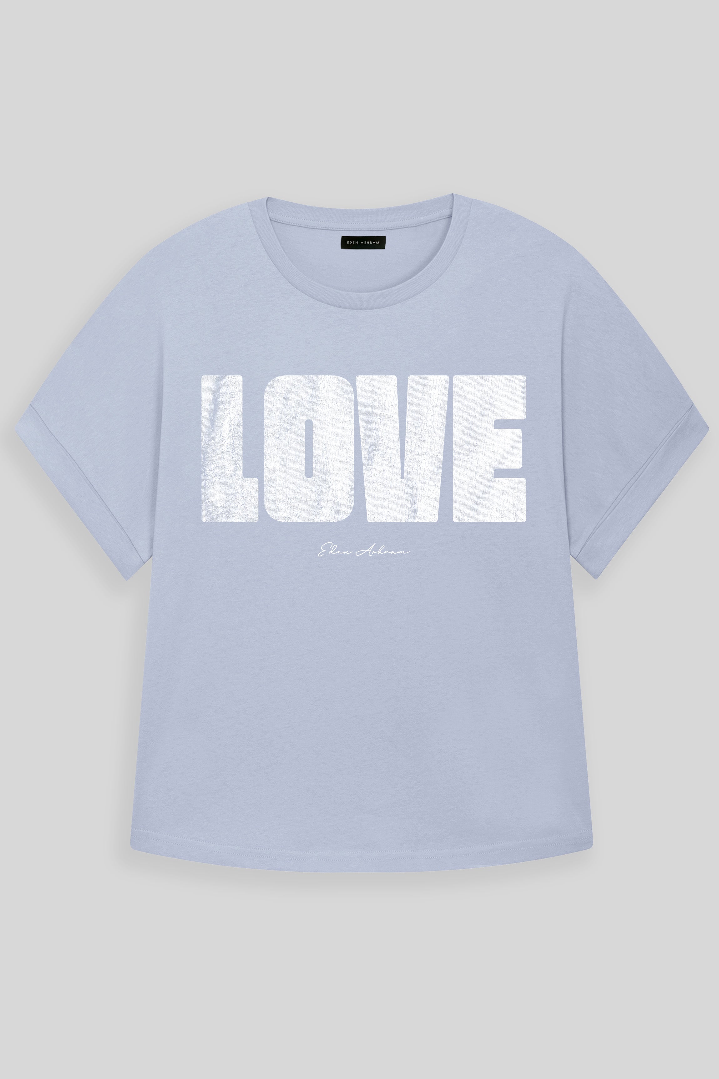 Eden Ashram LOVE 2.0 Premium Oversized Rolled Sleeve T-Shirt Serene Blue
