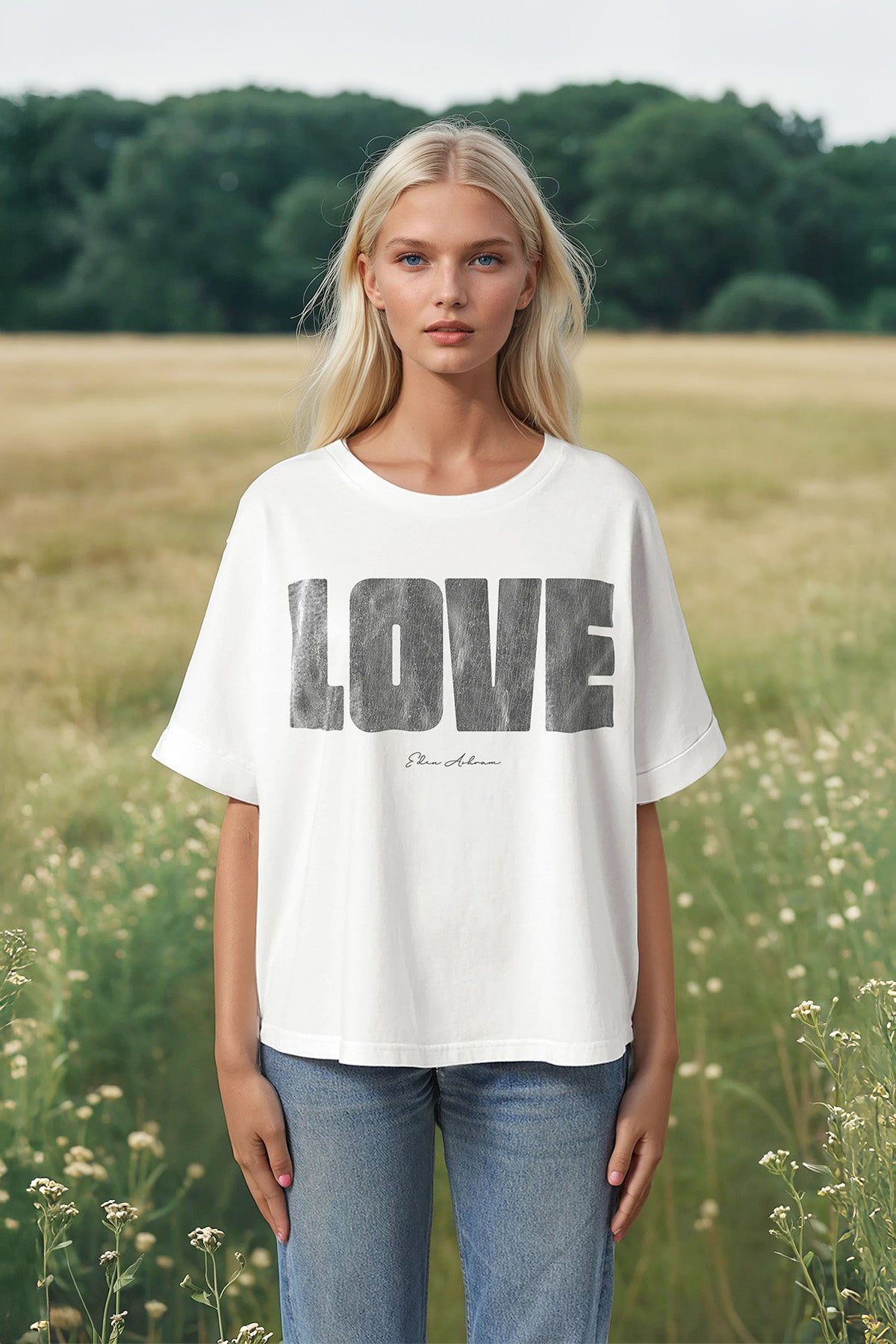 Eden Ashram LOVE 2.0 Premium Oversized Rolled Sleeve T-Shirt