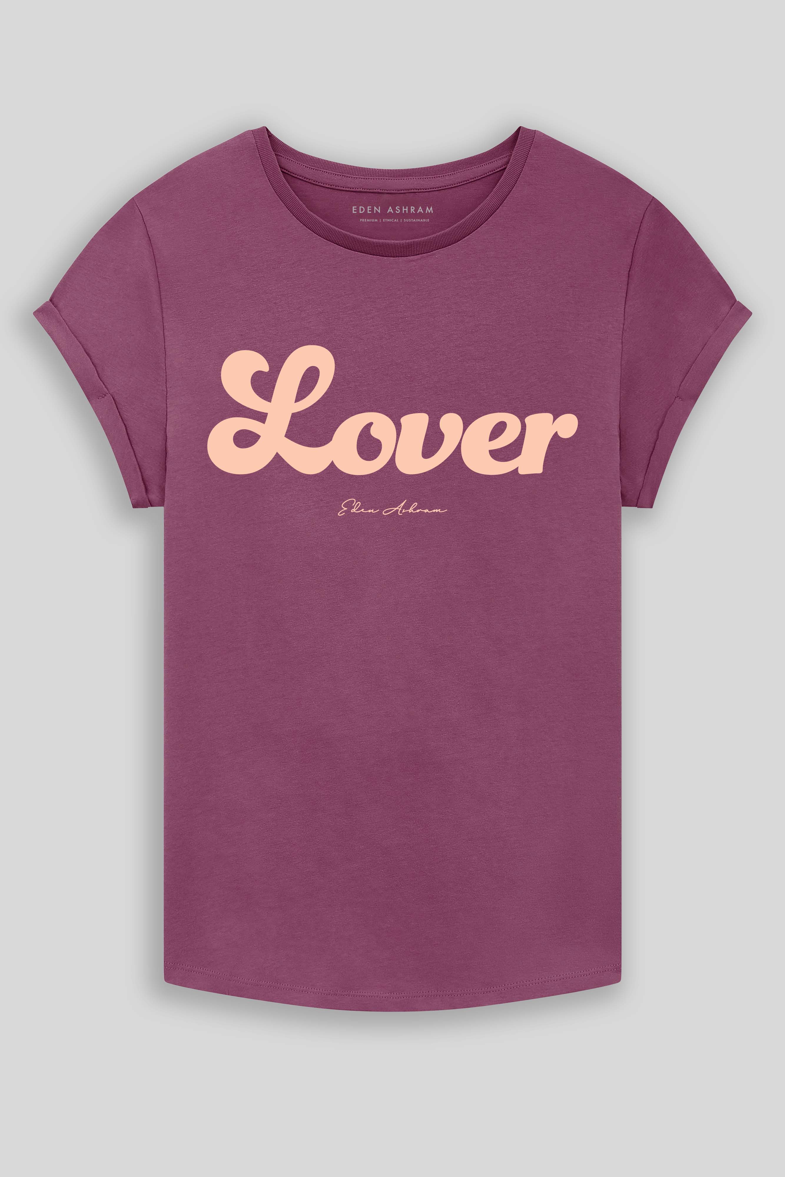 Eden Ashram Lover Premium Rolled Sleeve T-Shirt Faded Burgundy