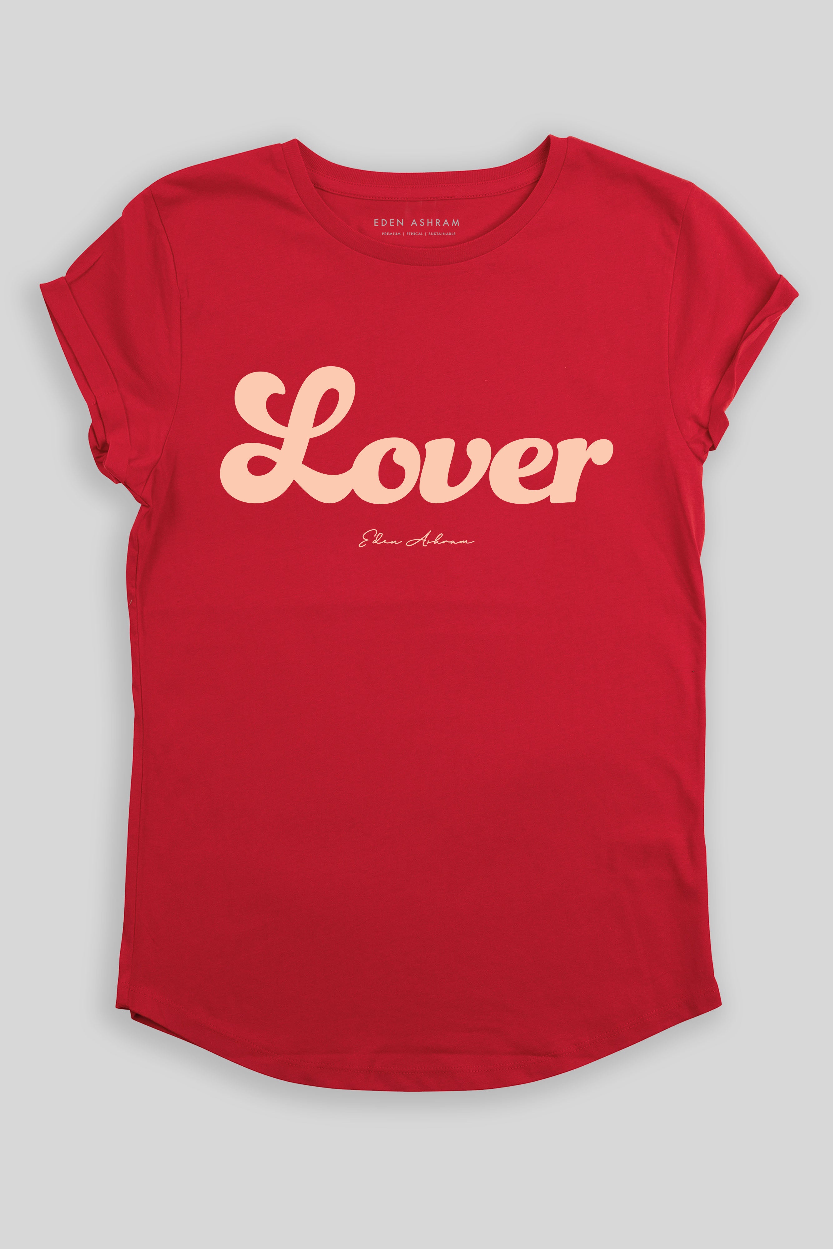Eden Ashram Lover Premium Rolled Sleeve T-Shirt Red