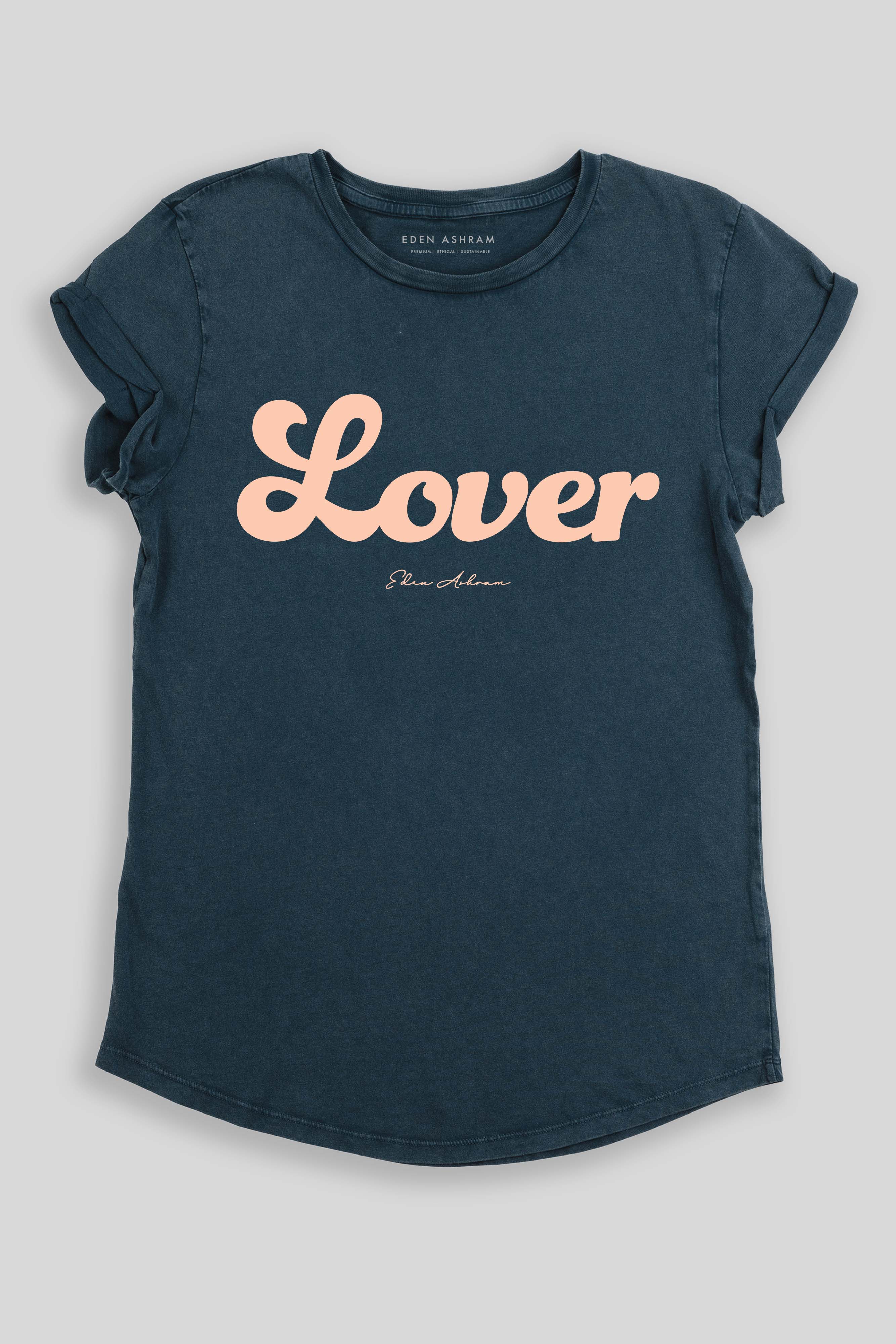 Eden Ashram Lover Premium Rolled Sleeve T-Shirt Stonewash Denim