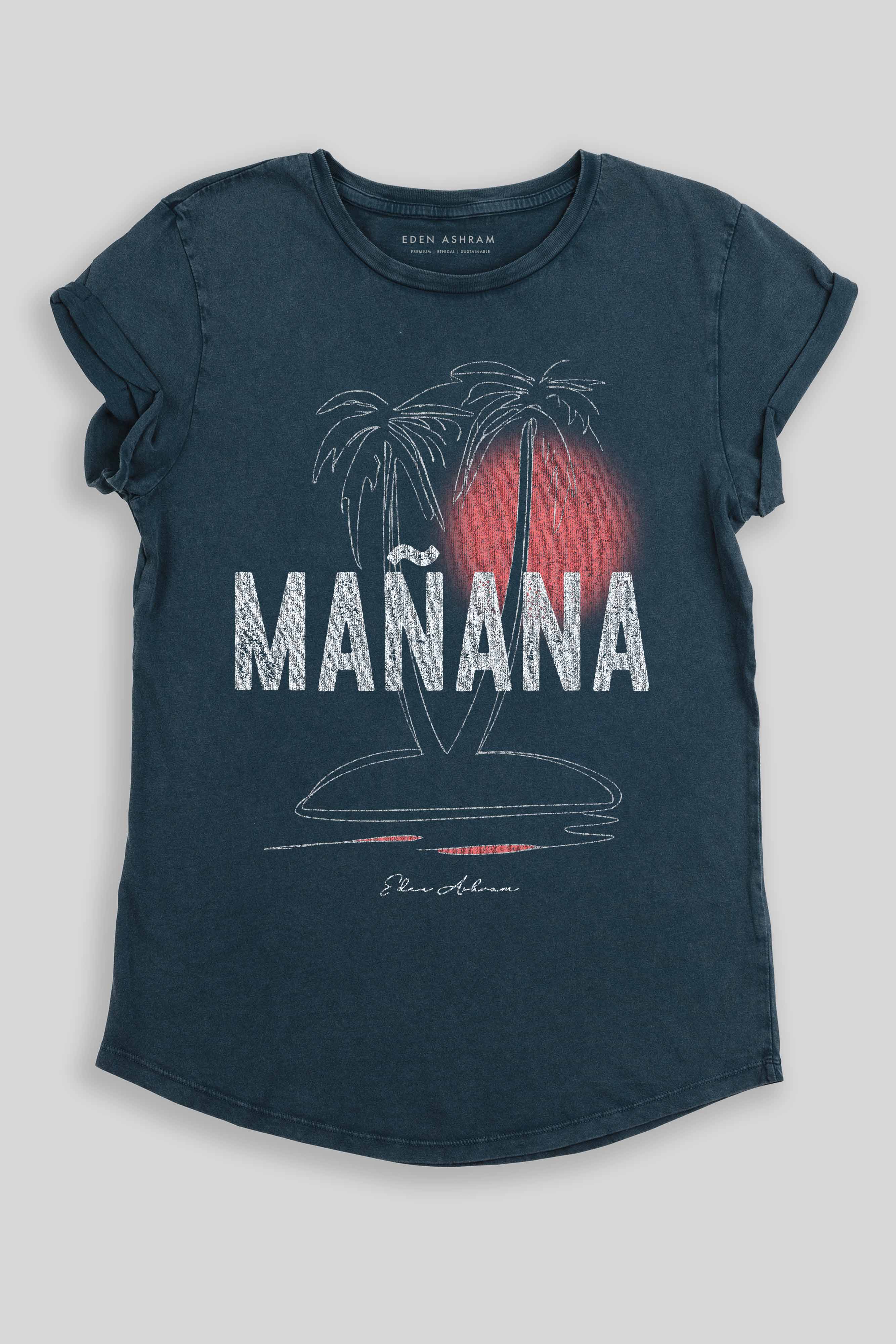 Eden Ashram Mañana Premium Rolled Sleeve T-Shirt Stonewash Denim