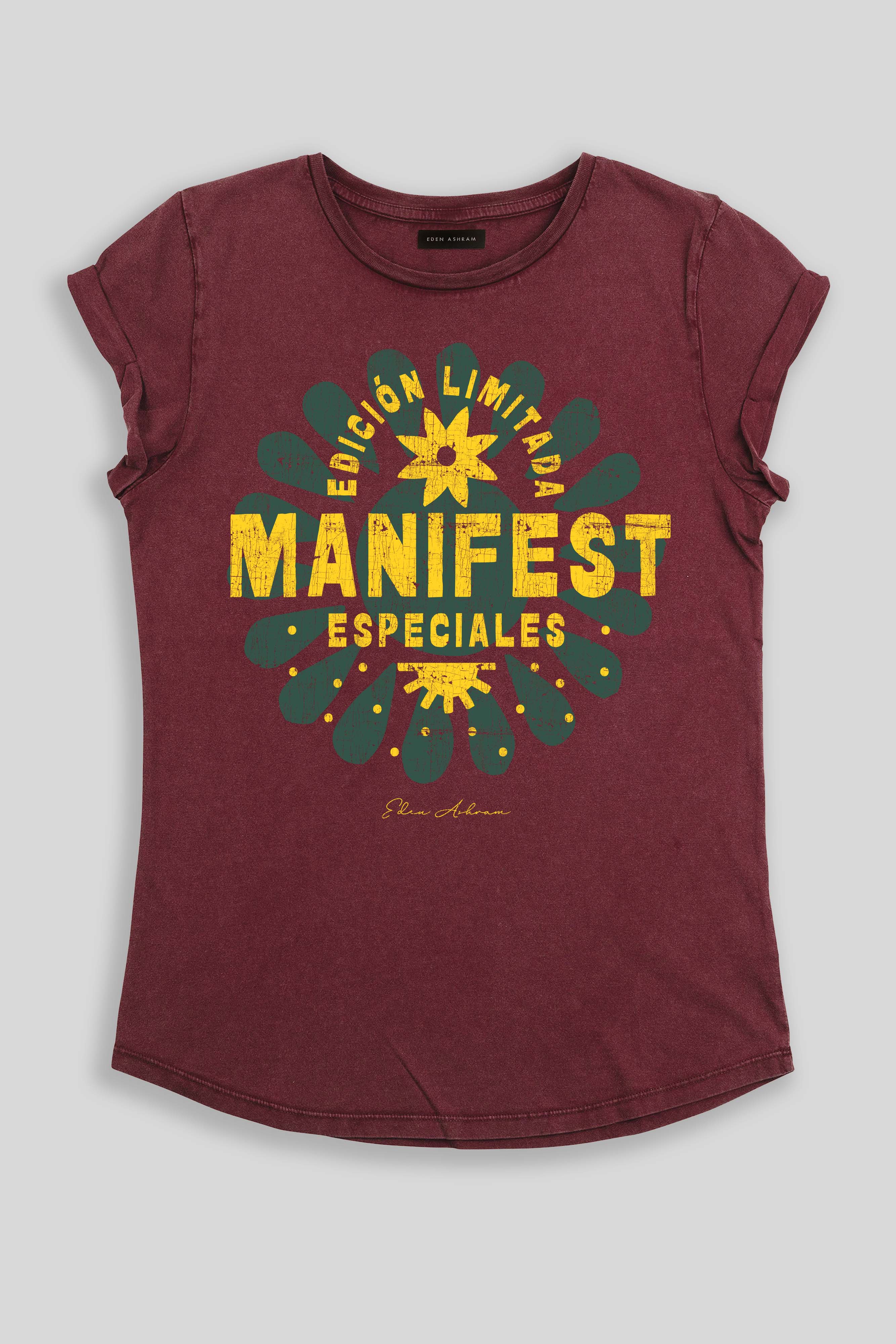 Eden Ashram Manifest Especiales Premium Rolled Sleeve T-Shirt Stonewash Burgundy
