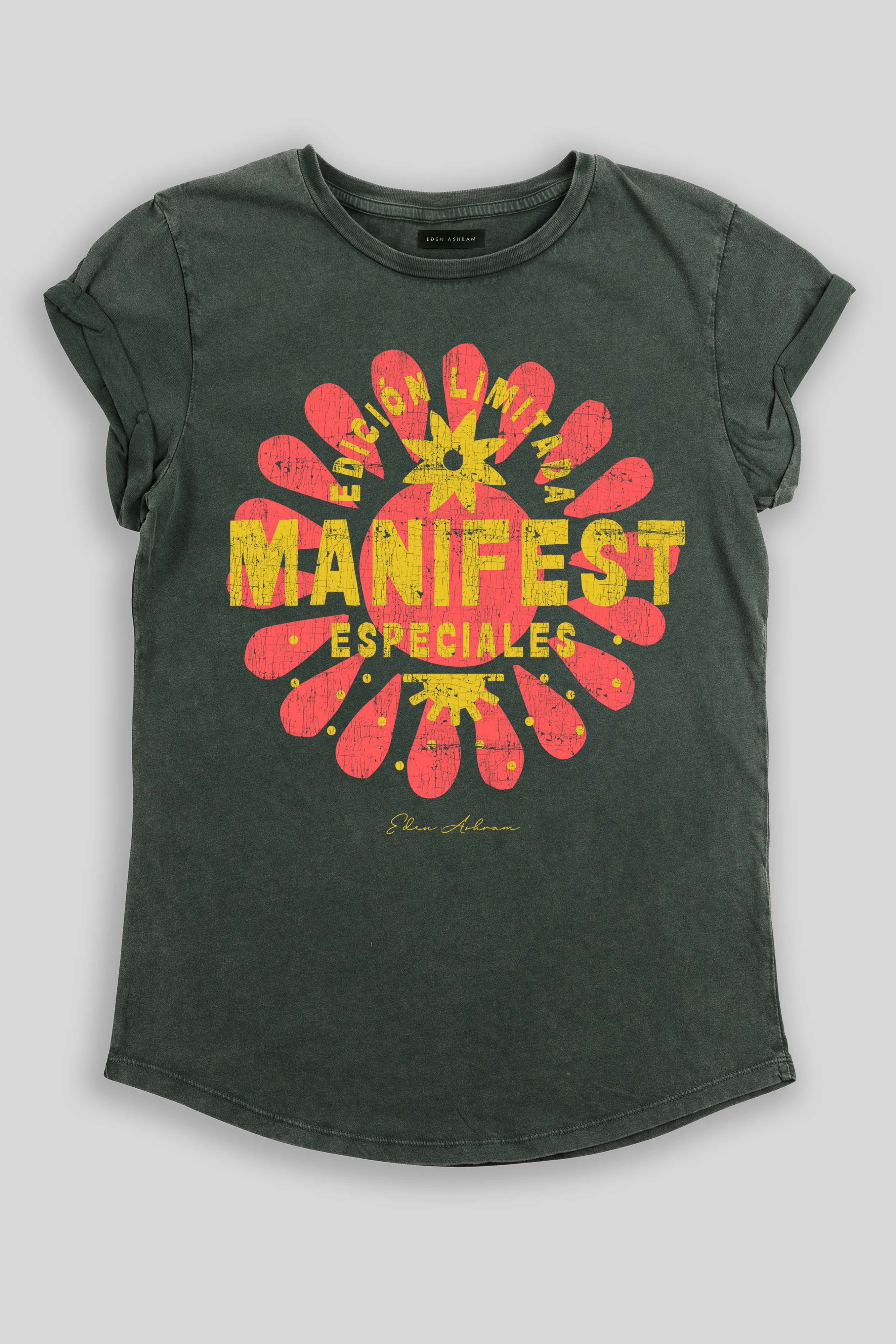 Eden Ashram Manifest Especiales Premium Rolled Sleeve T-Shirt Stonewash Green