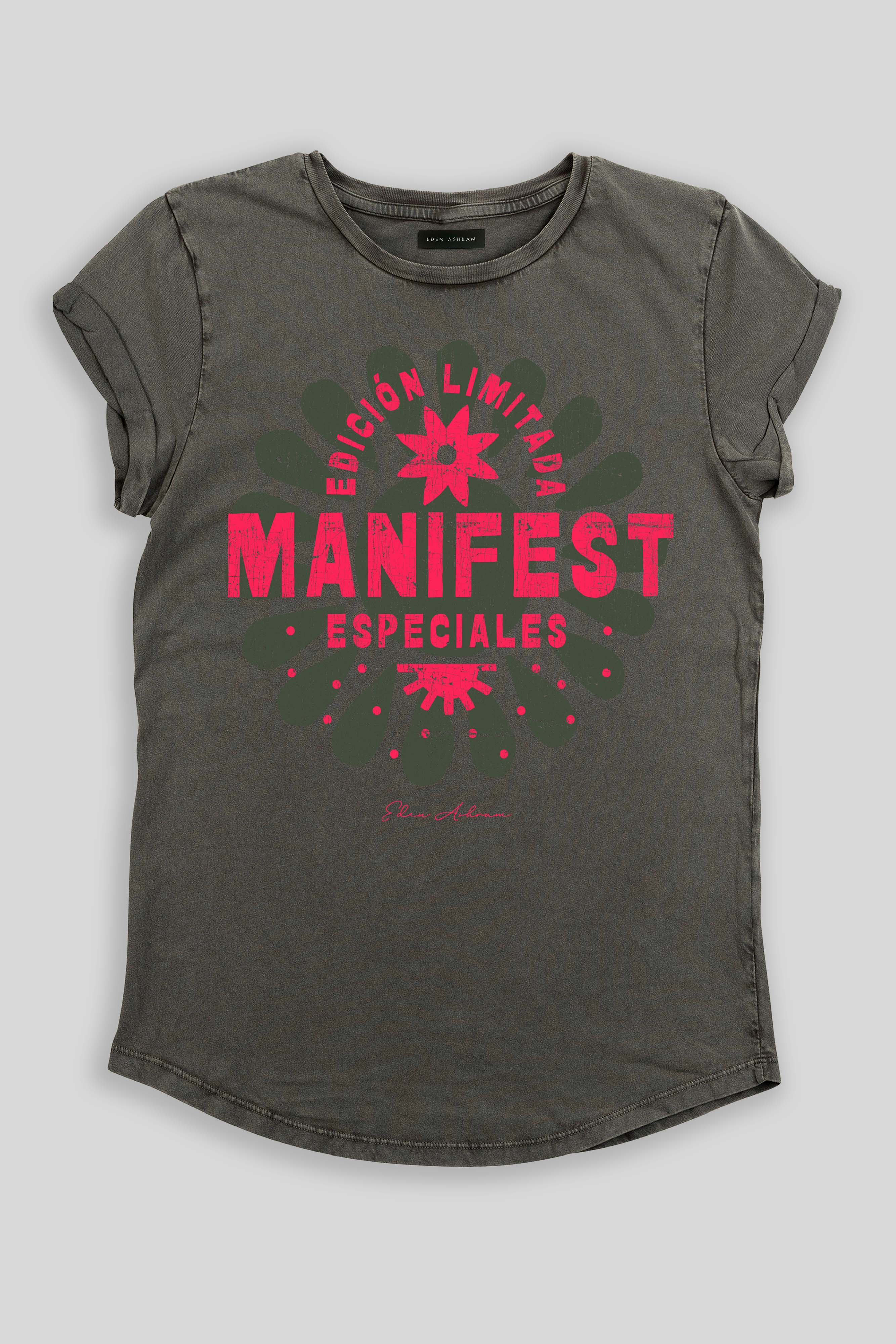 Eden Ashram Manifest Especiales Premium Rolled Sleeve T-Shirt Stonewash Grey