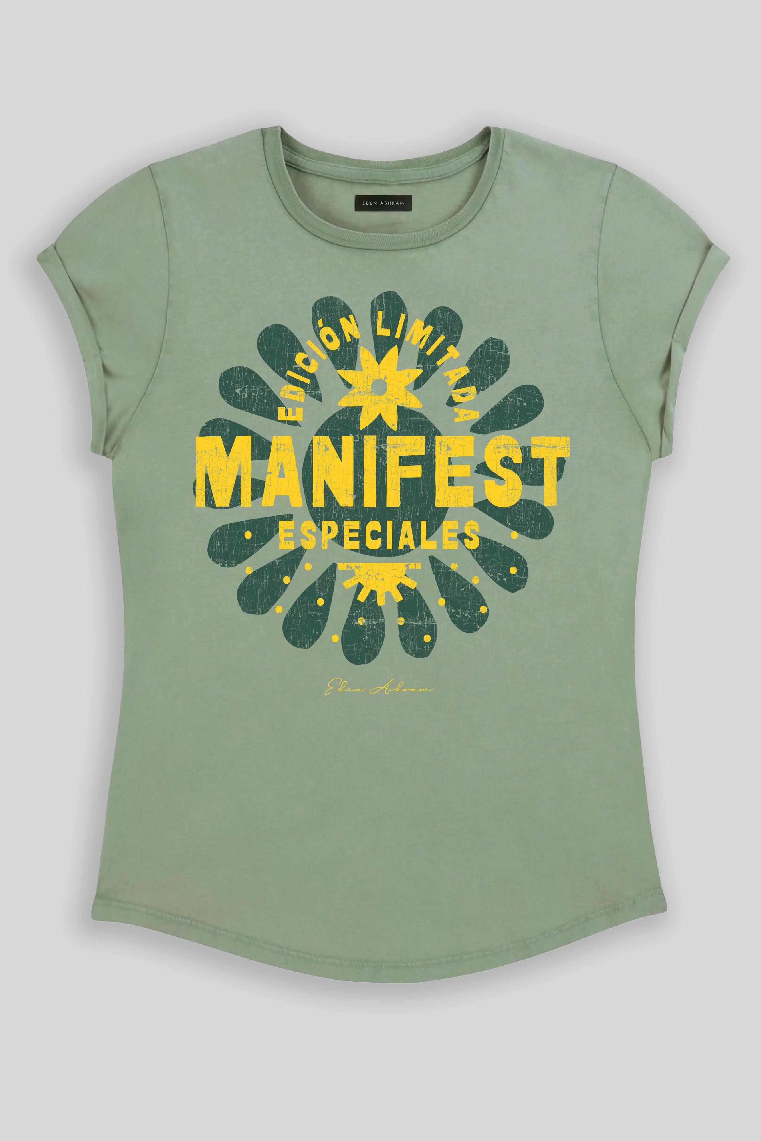 Eden Ashram Manifest Especiales Premium Rolled Sleeve T-Shirt Stonewash Sage