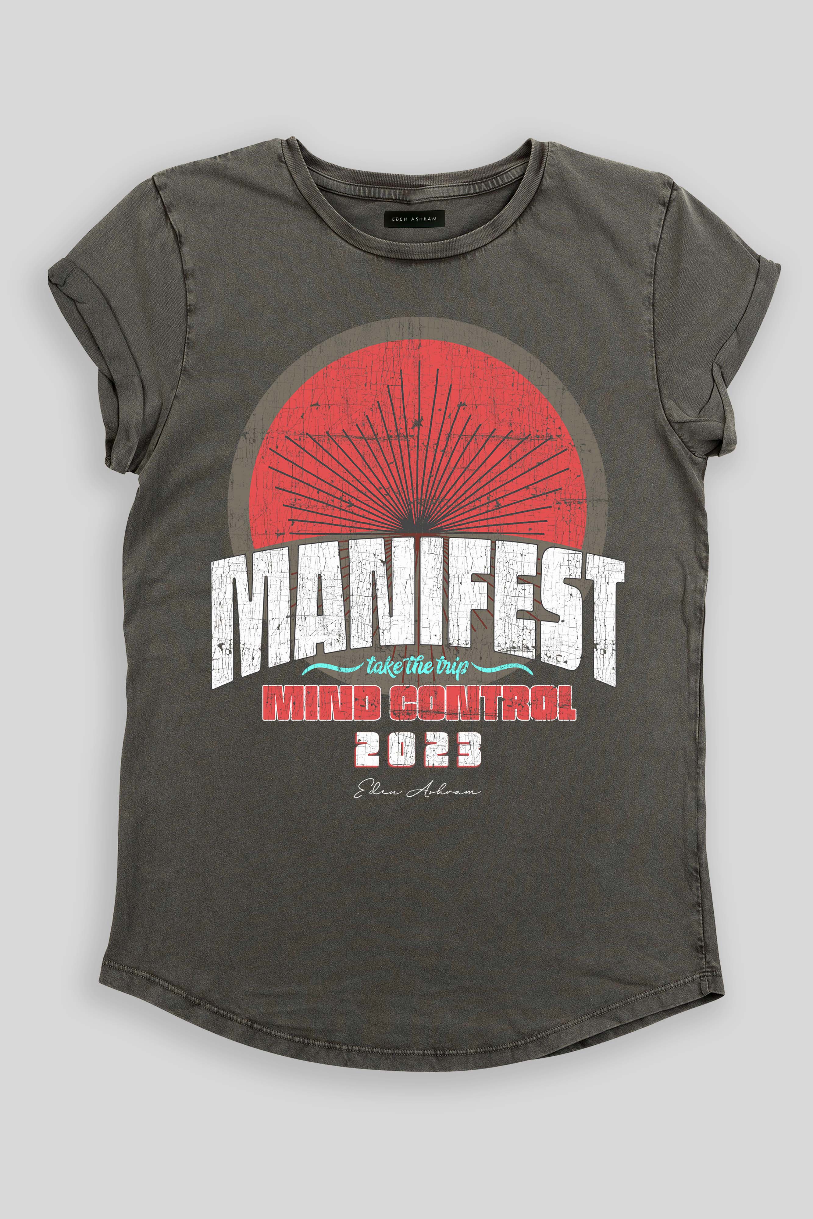 EDEN ASHRAM Manifest Rolled Sleeve Tour T-Shirt Stonewash Grey | 2023 Manifest