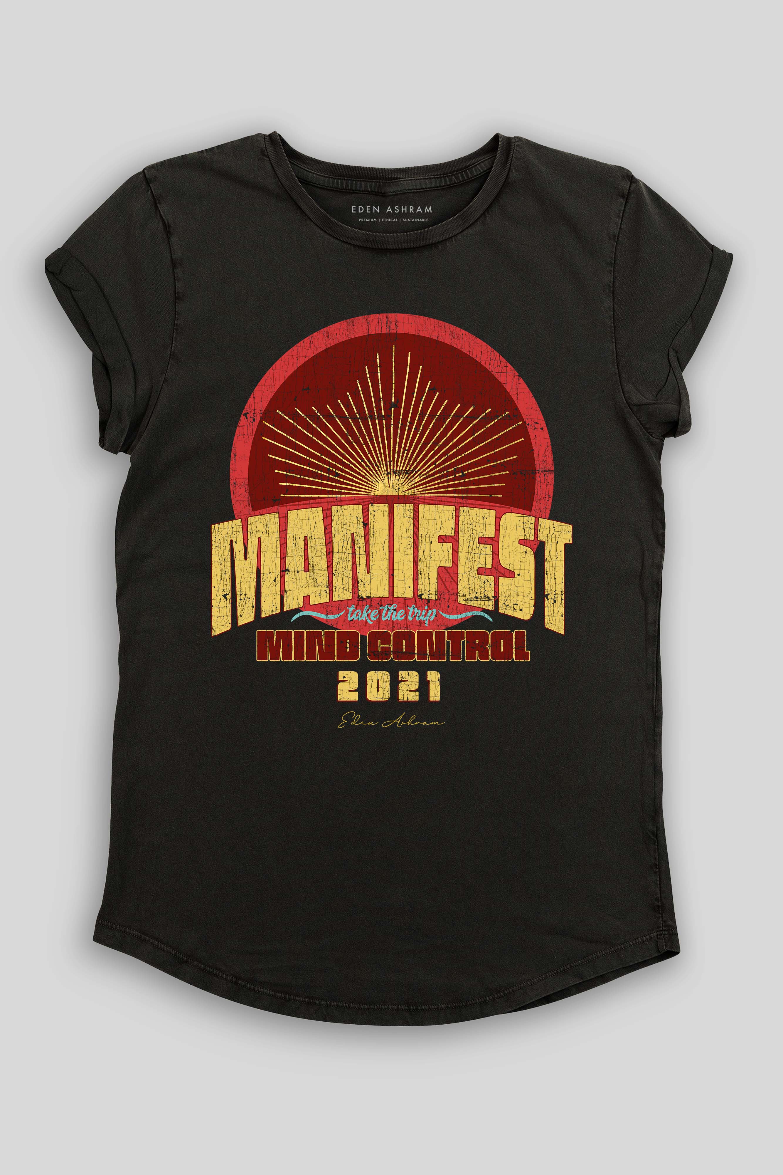 Eden Ashram Manifest Rolled Sleeve Tour T-Shirt Stonewash Black