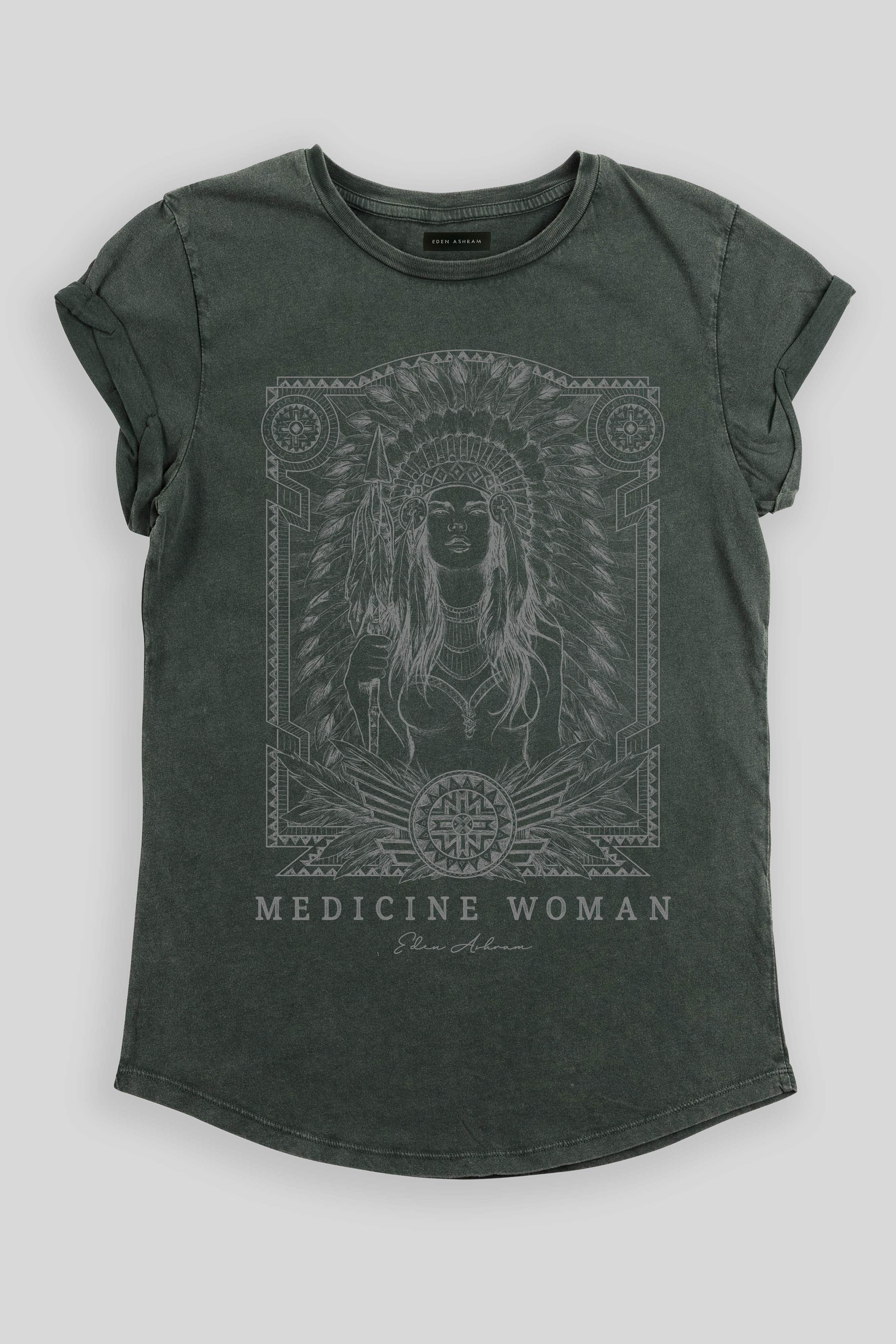 EDEN ASHRAM Medicine Woman Rolled Sleeve T-Shirt Stonewash Green