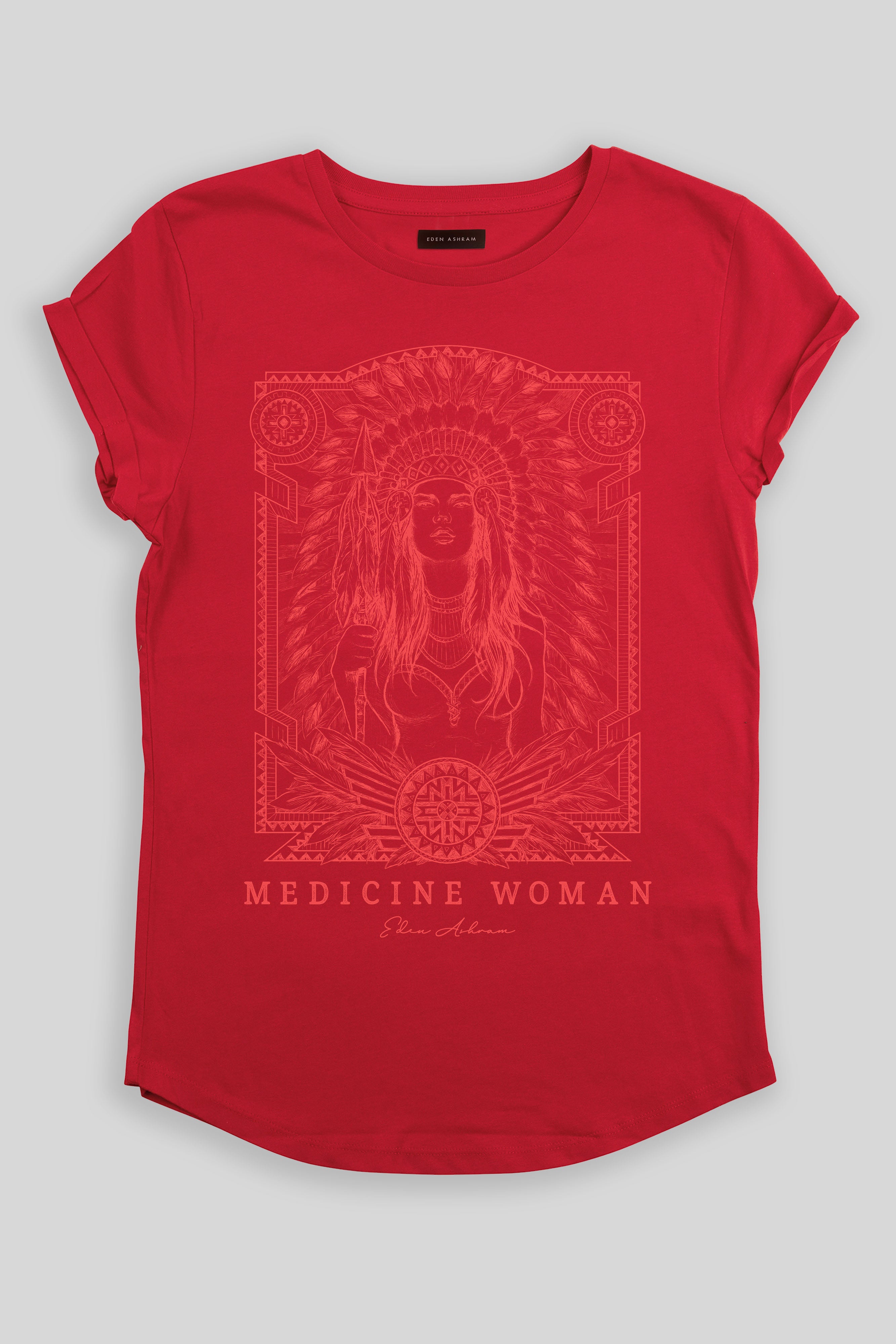 Eden Ashram Medicine Woman Premium Rolled Sleeve T-Shirt Red