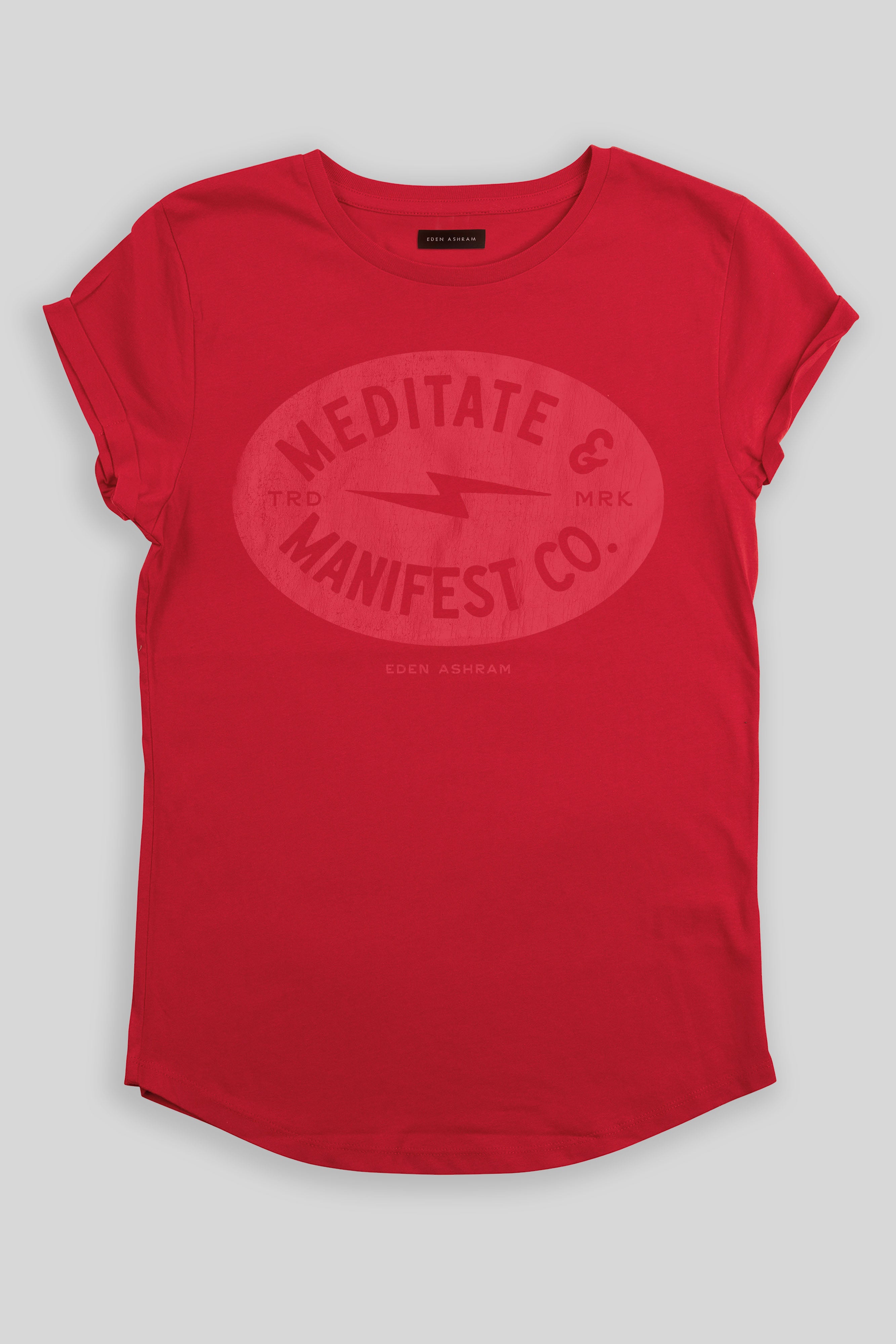 Eden Ashram Meditate & Manifest Co. Premium Rolled Sleeve T-Shirt Red