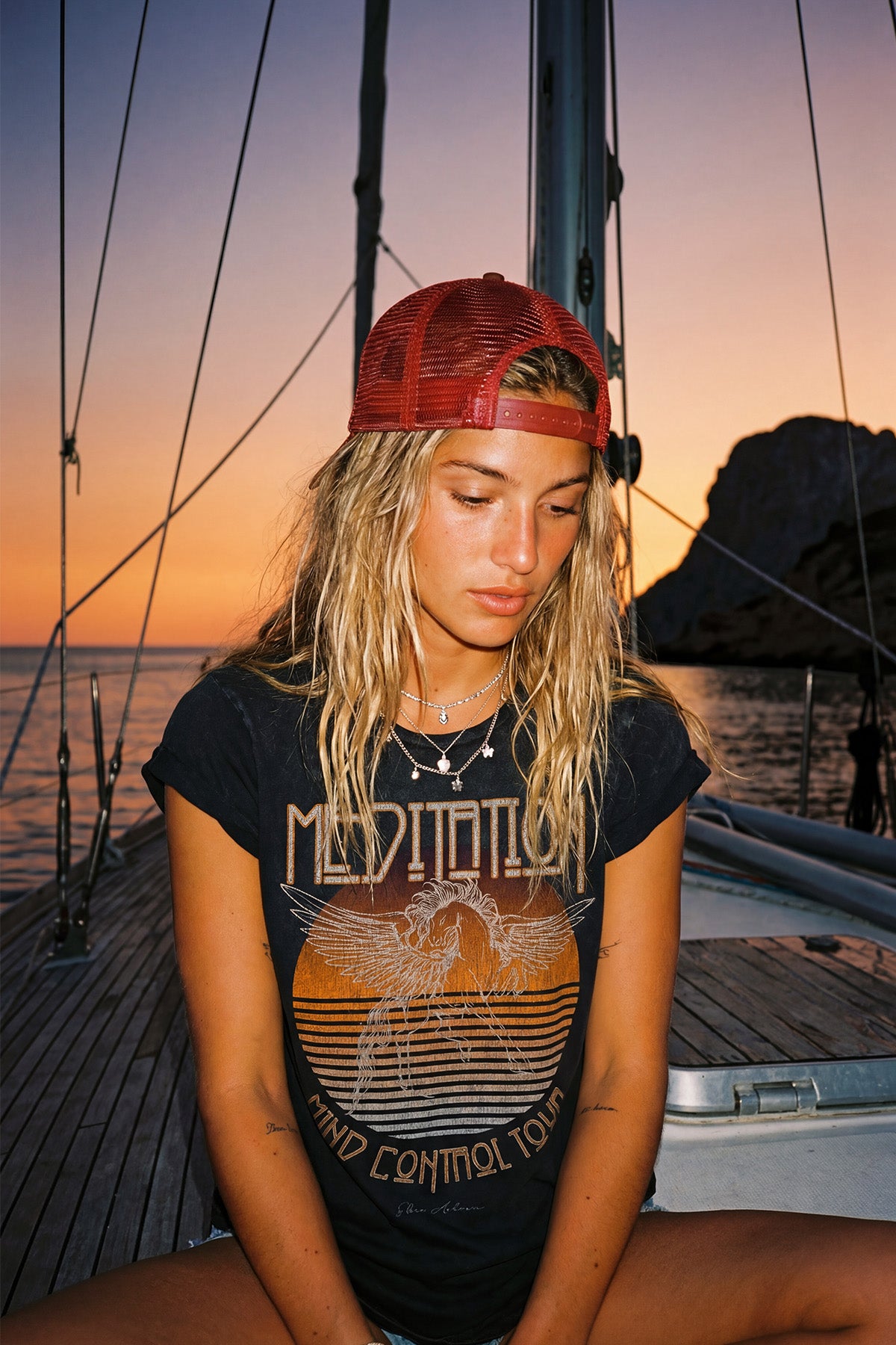 Eden Ashram Meditation Rock Premium Rolled Sleeve T-Shirt