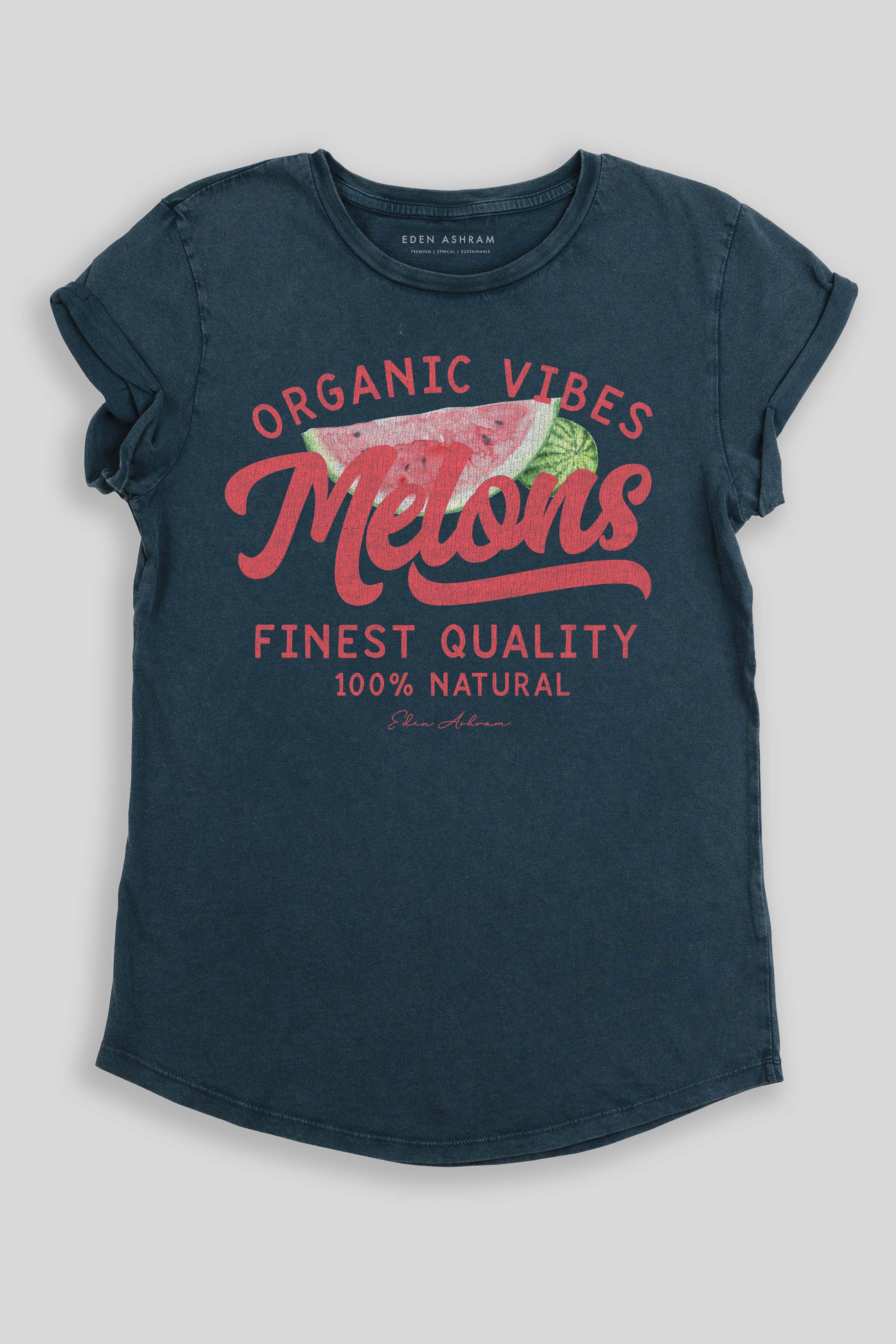 Eden Ashram Melons Premium Rolled Sleeve T-Shirt Stonewash Denim