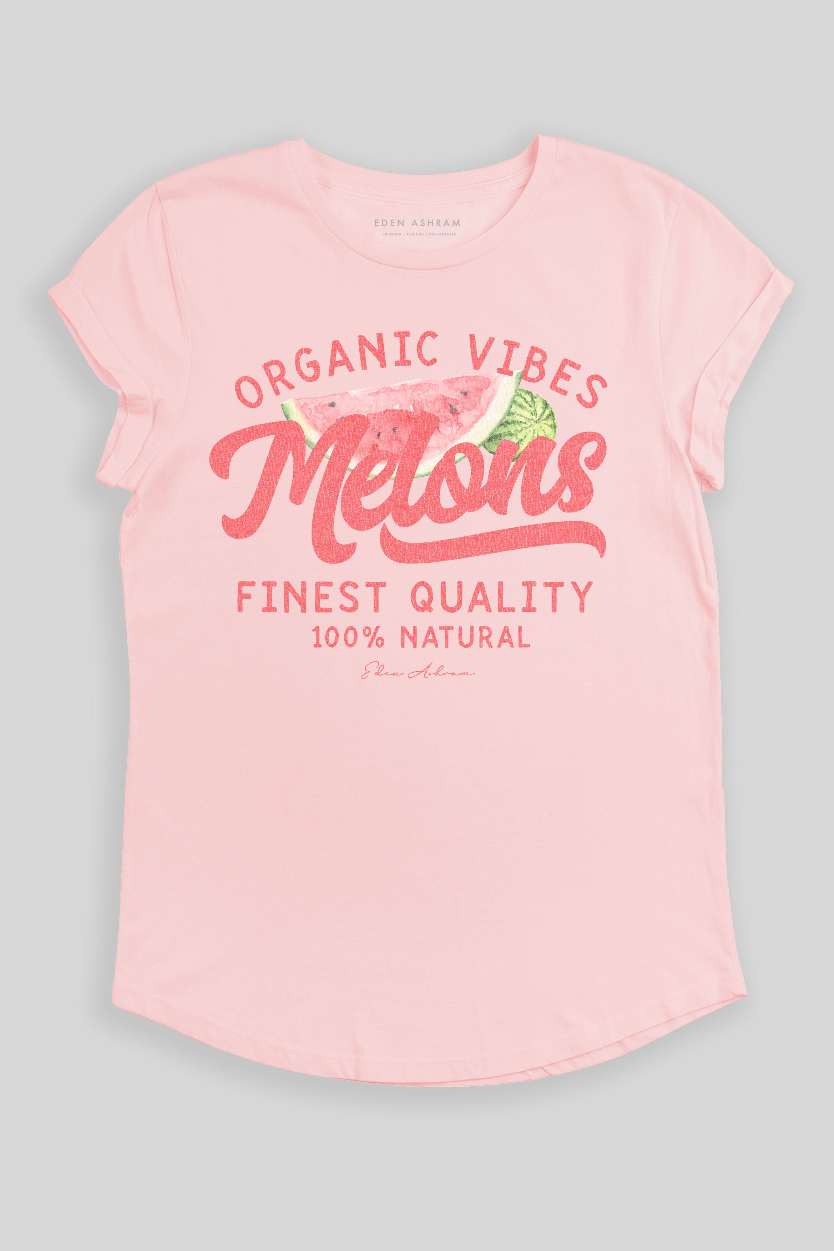 Eden Ashram Melons Premium Rolled Sleeve T-Shirt Stonewash Pink