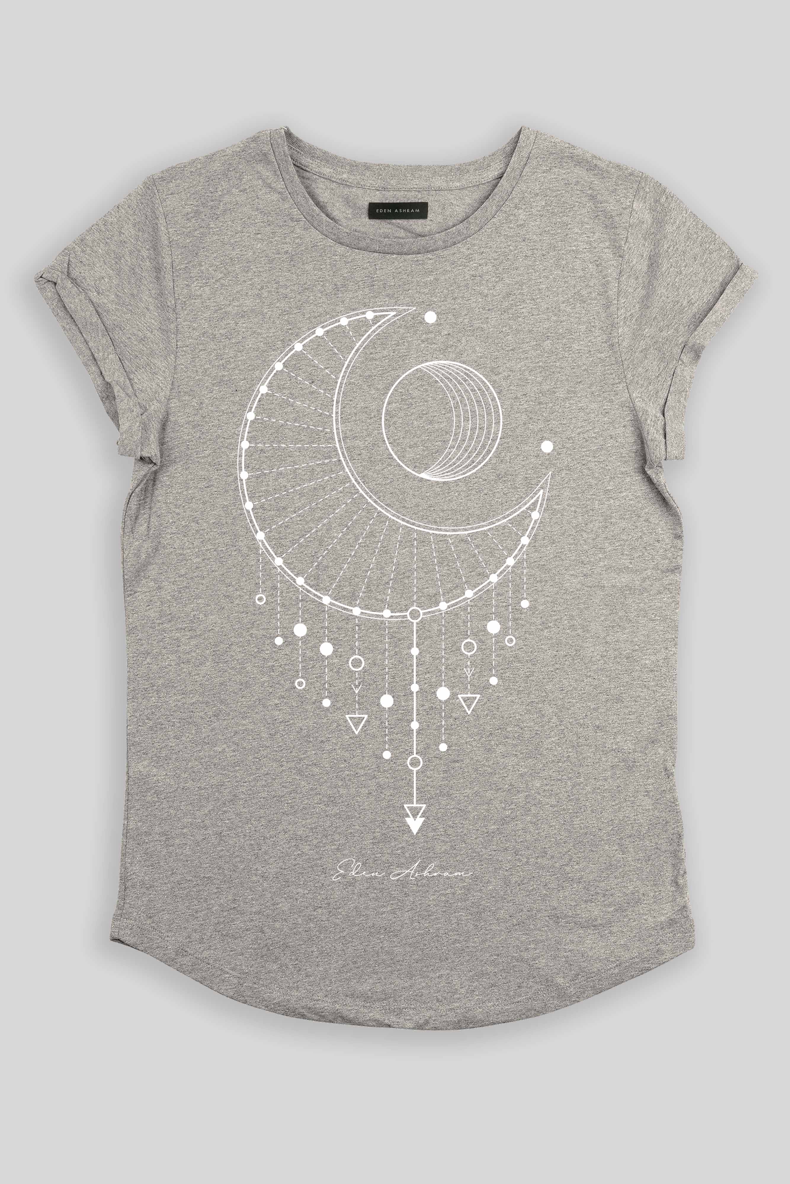 Eden Ashram Moon Catcher Premium Rolled Sleeve T-Shirt Heather Grey