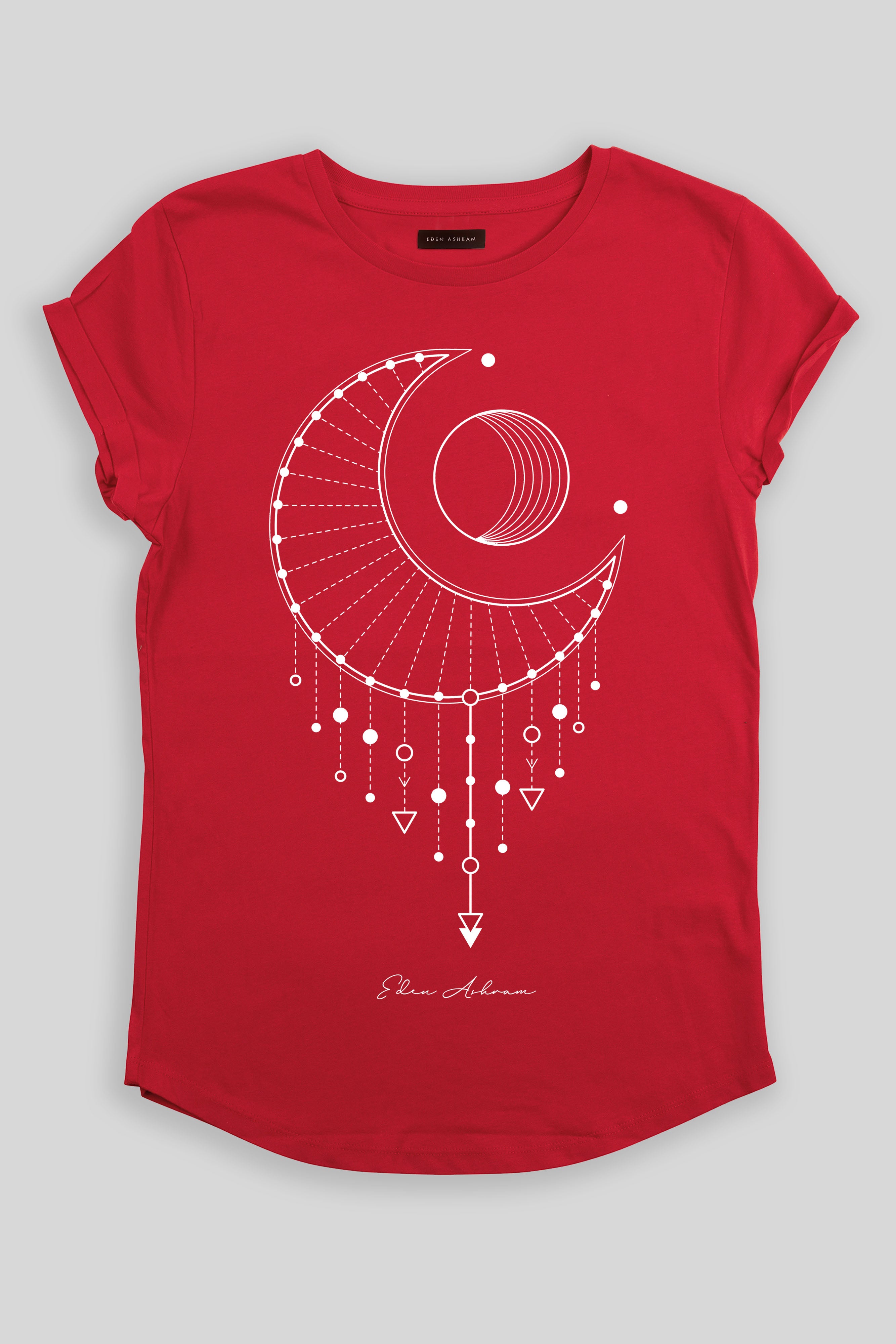 Eden Ashram Moon Catcher Premium Rolled Sleeve T-Shirt Red