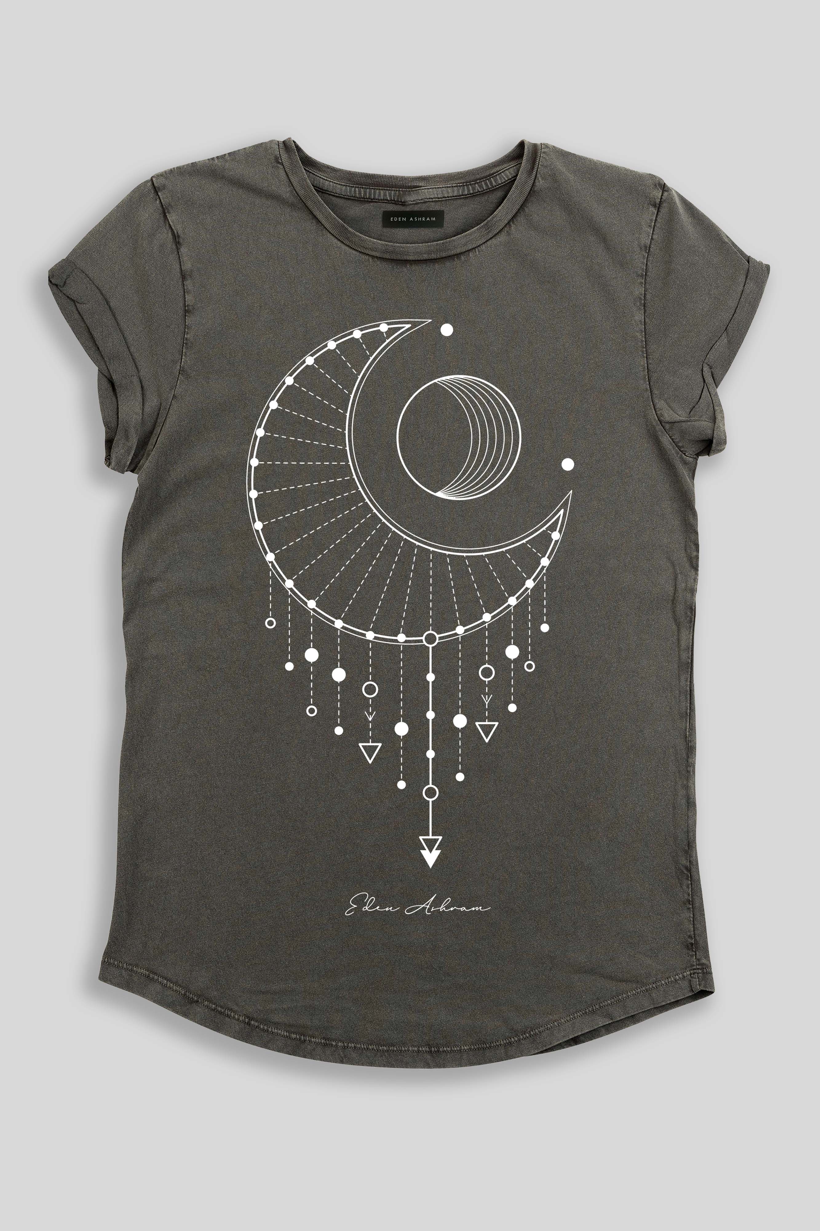 Eden Ashram Moon Catcher Premium Rolled Sleeve T-Shirt Stonewash Grey