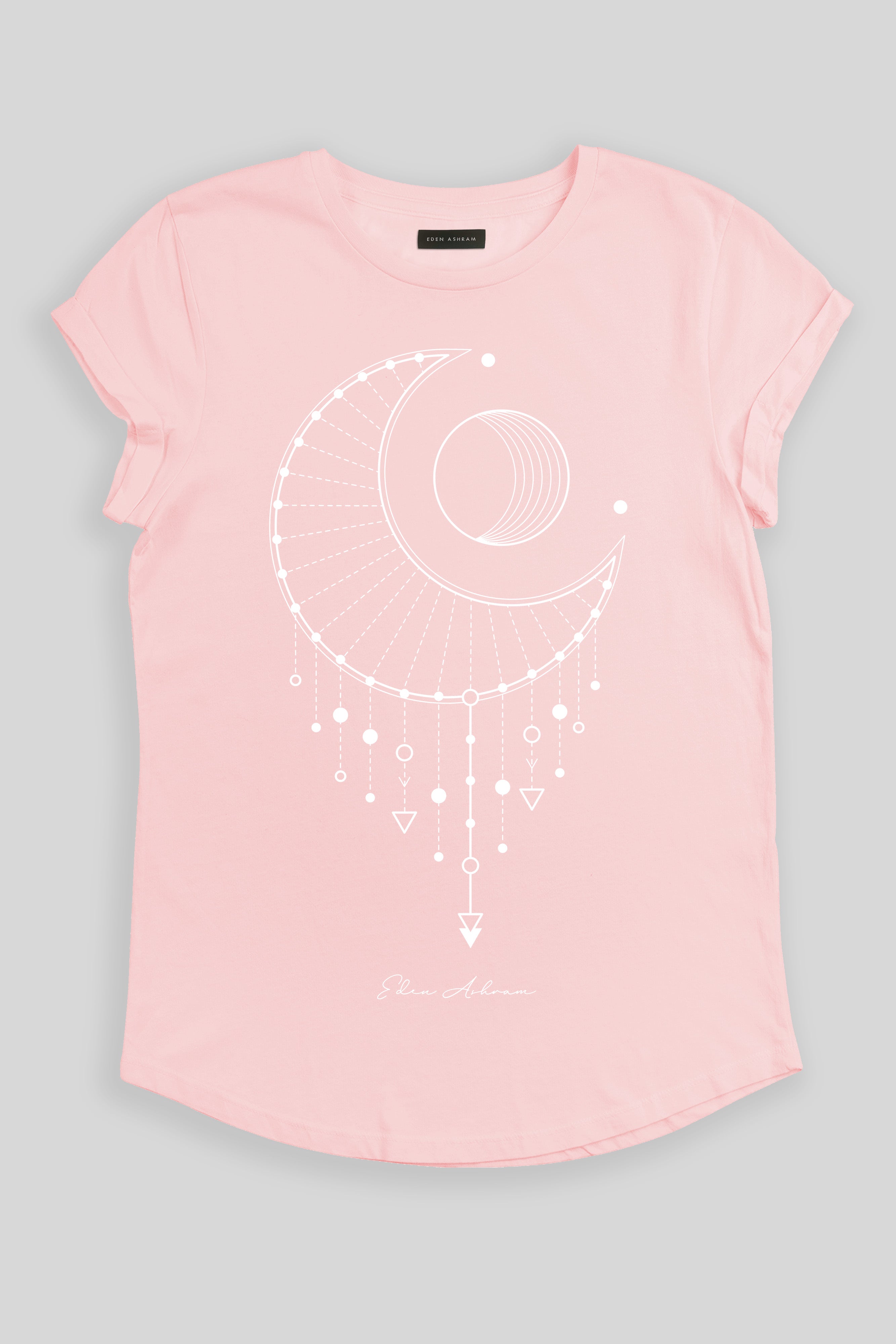 Eden Ashram Moon Catcher Premium Rolled Sleeve T-Shirt Stonewash Pink