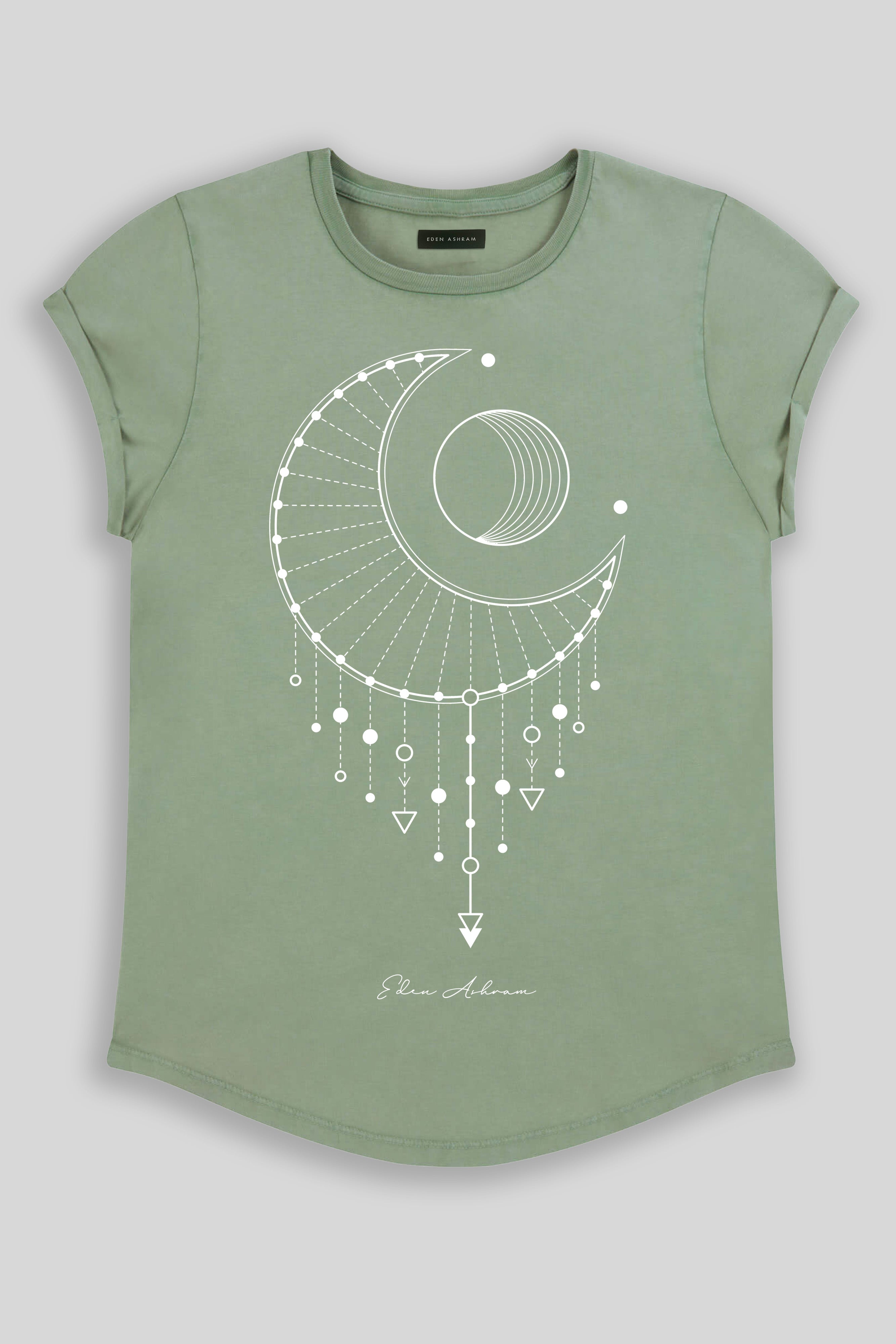 Eden Ashram Moon Catcher Premium Rolled Sleeve T-Shirt Stonewash Sage