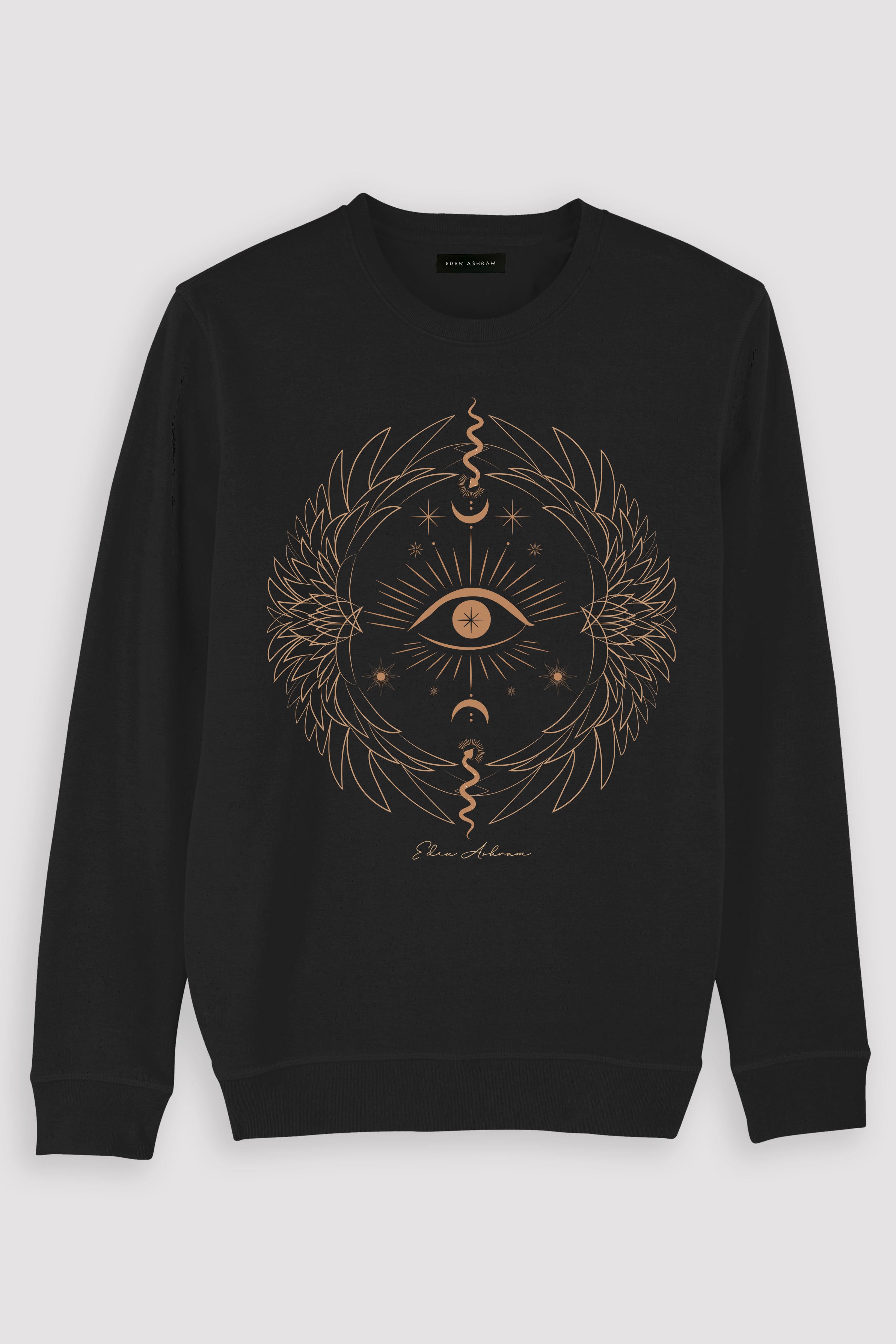 EDEN ASHRAM Mystical Eye Premium Crew Neck Sweatshirt Vintage Black