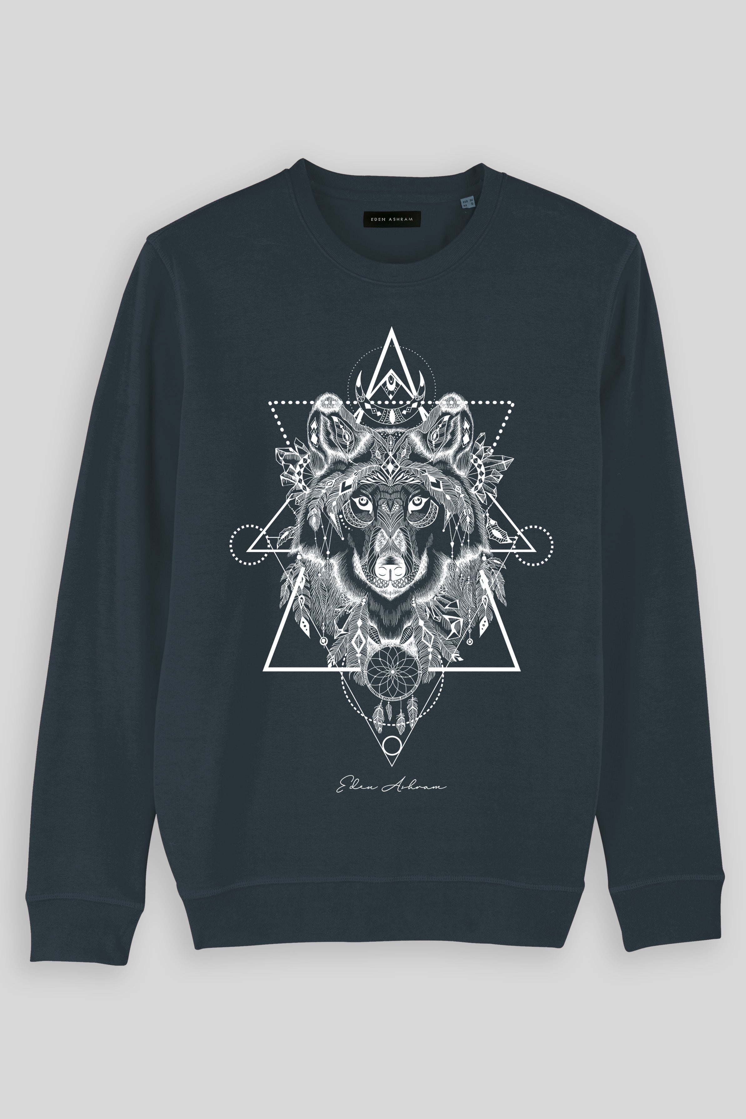 Eden Ashram Mystic Wolf Premium Crew Neck Sweatshirt India Ink Grey