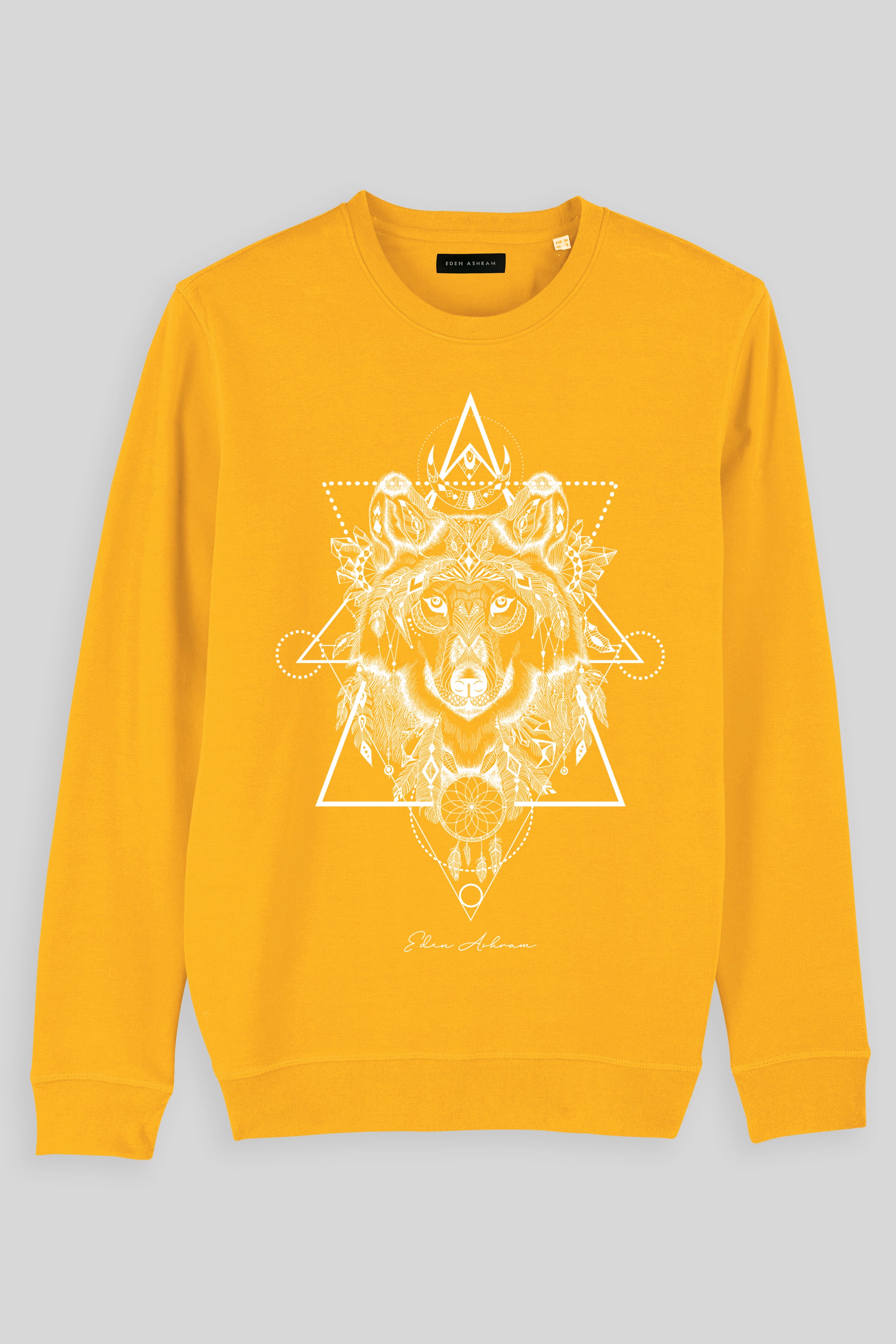 Eden Ashram Mystic Wolf Premium Crew Neck Sweatshirt Spectra Yellow