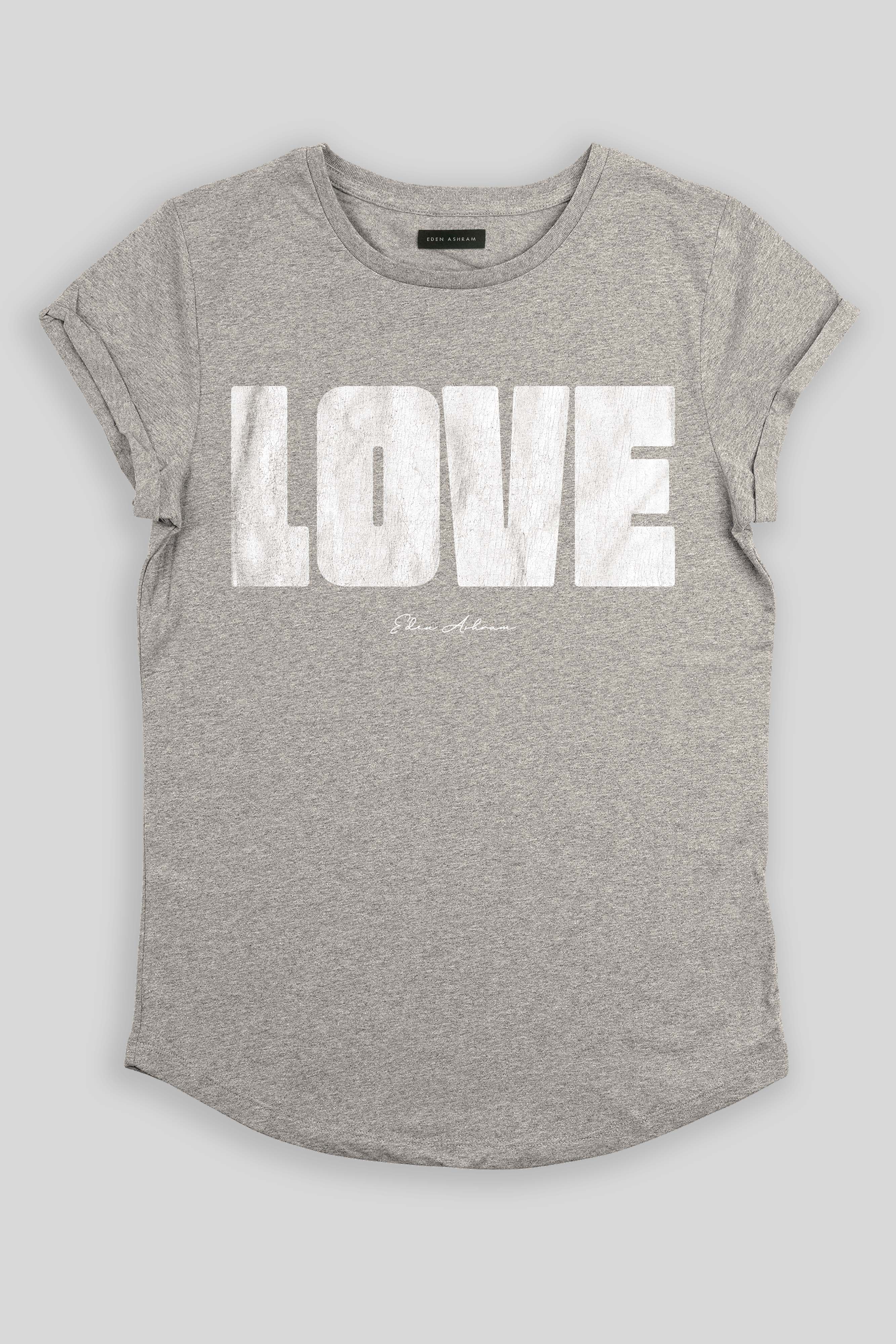 Eden Ashram LOVE 2.0 Premium Rolled Sleeve T-Shirt Heather Grey