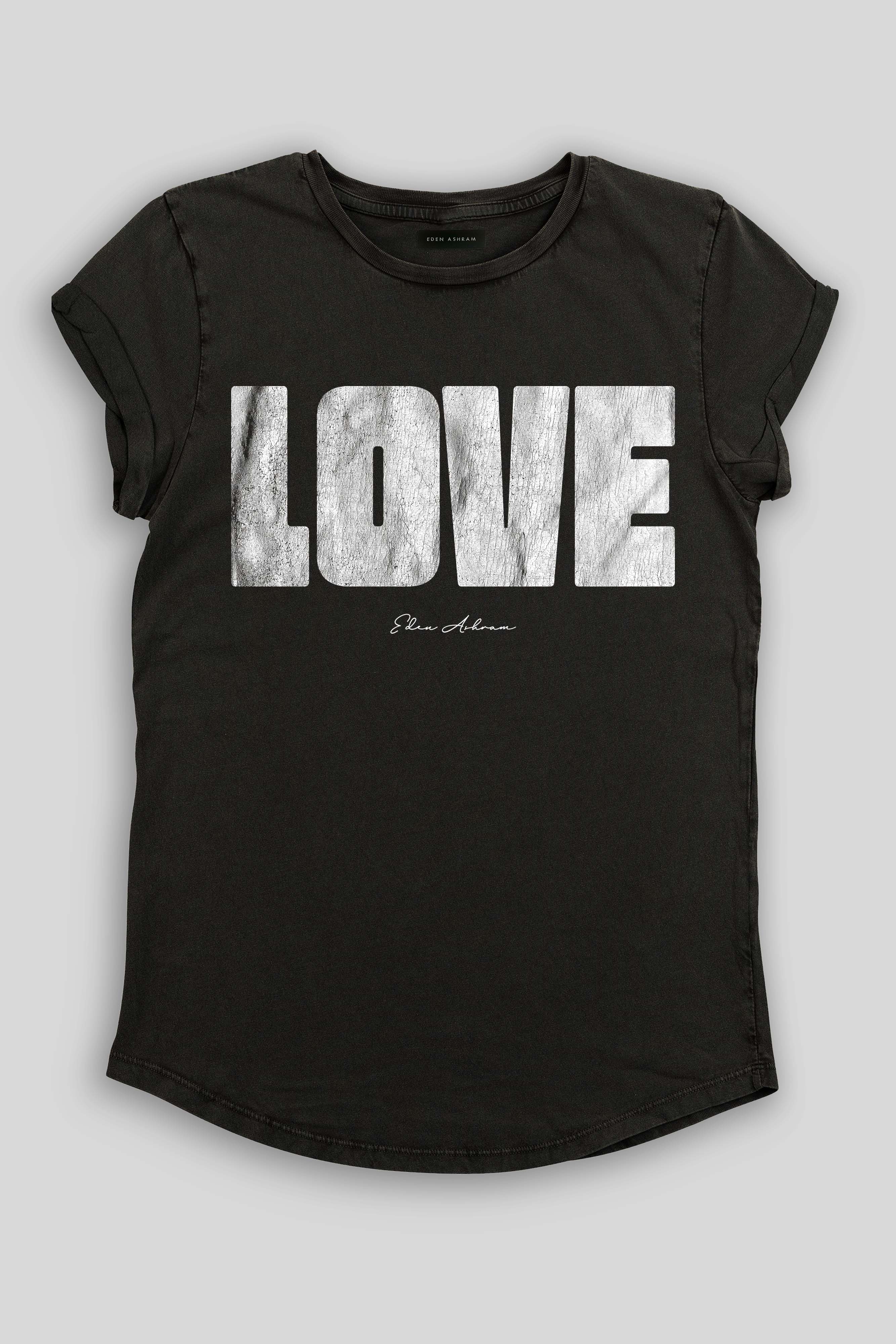 Eden Ashram LOVE 2.0 Premium Rolled Sleeve T-Shirt Stonewash Black