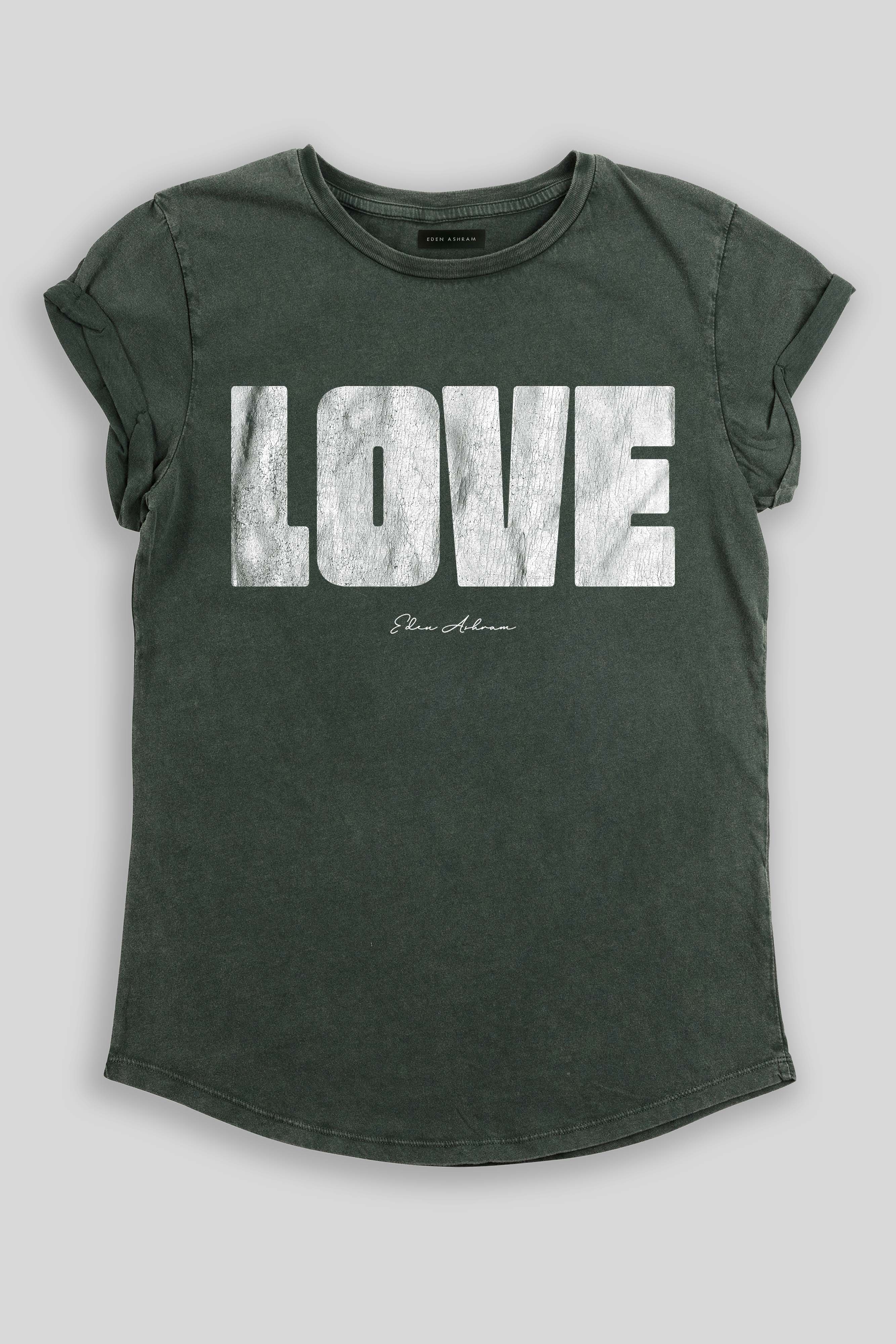 Eden Ashram LOVE 2.0 Premium Rolled Sleeve T-Shirt Stonewash Green