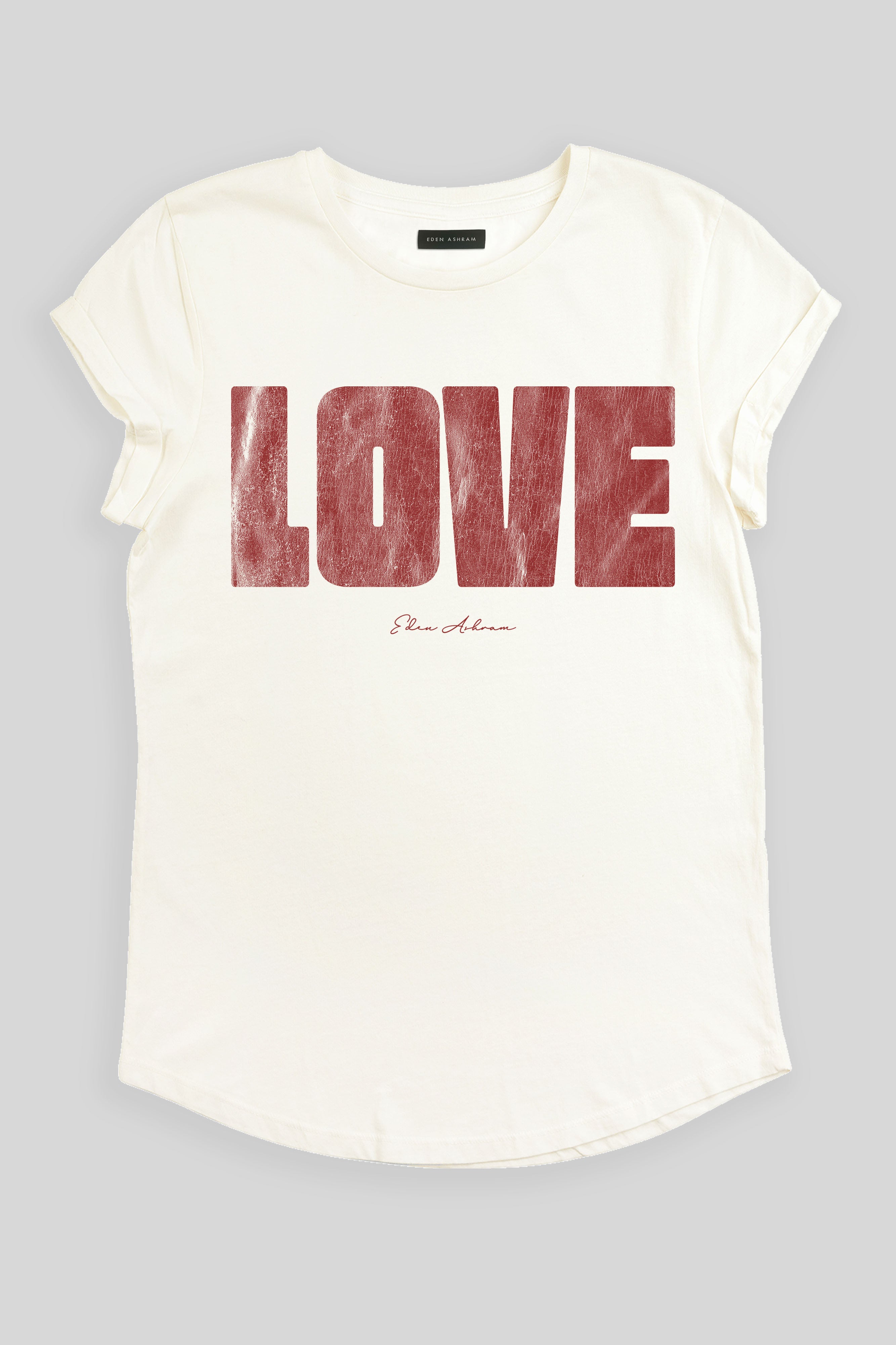 Eden Ashram LOVE 2.0 Premium Rolled Sleeve T-Shirt Stonewash White