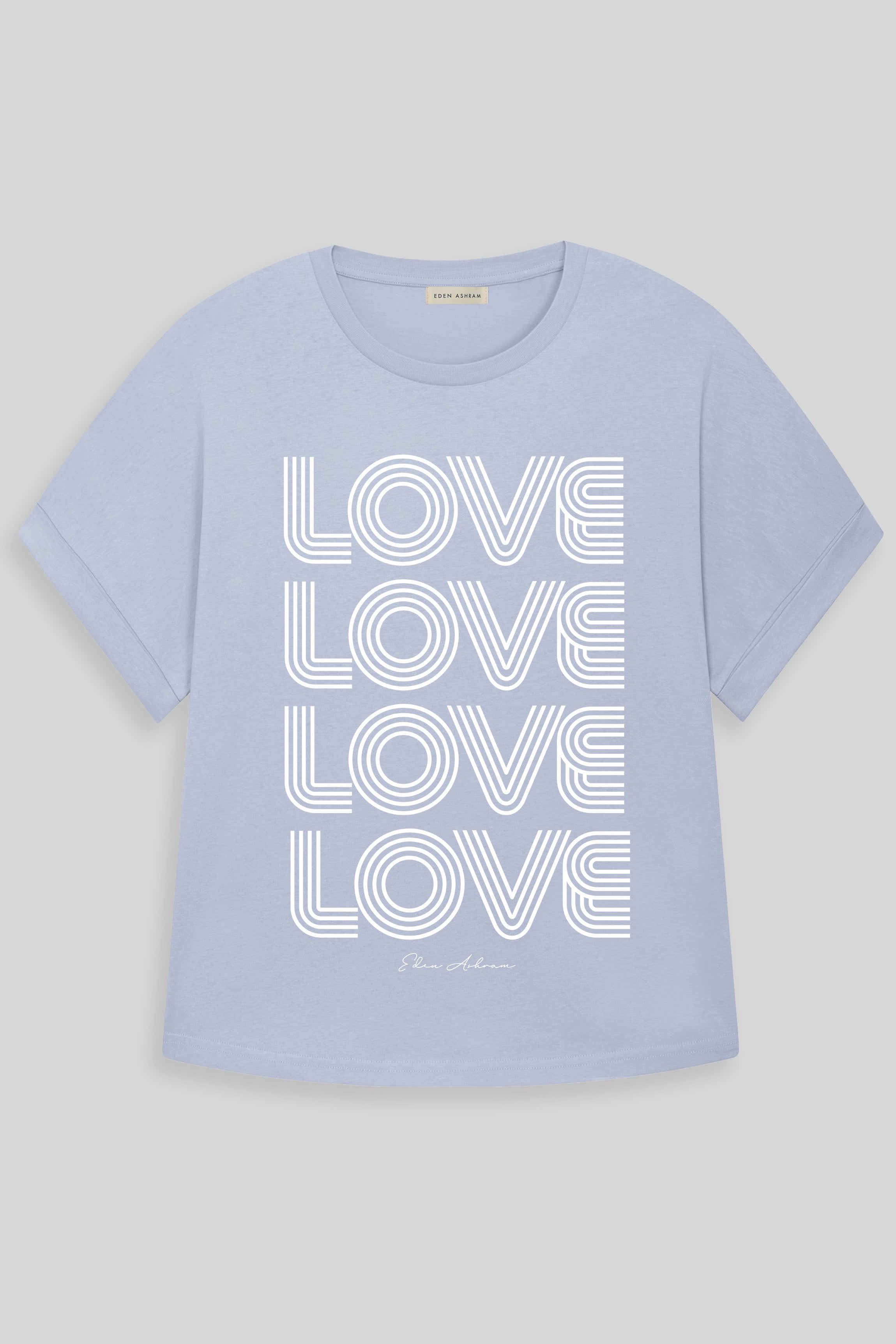 EDEN ASHRAM 4 Love Oversized Premium Rolled Sleeve T-Shirt Baby Blue