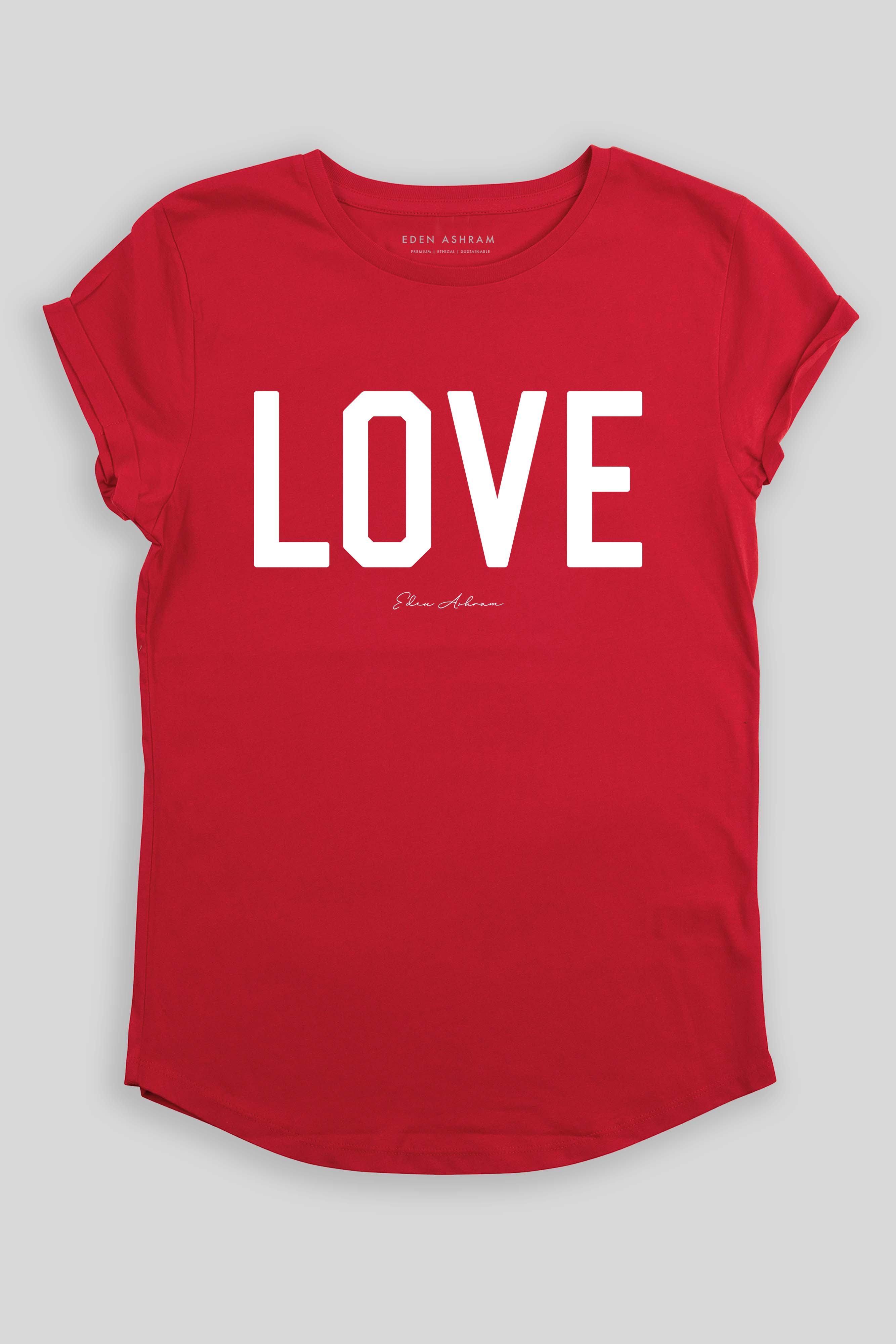 Eden Ashram LOVE Premium Rolled Sleeve T-Shirt Red