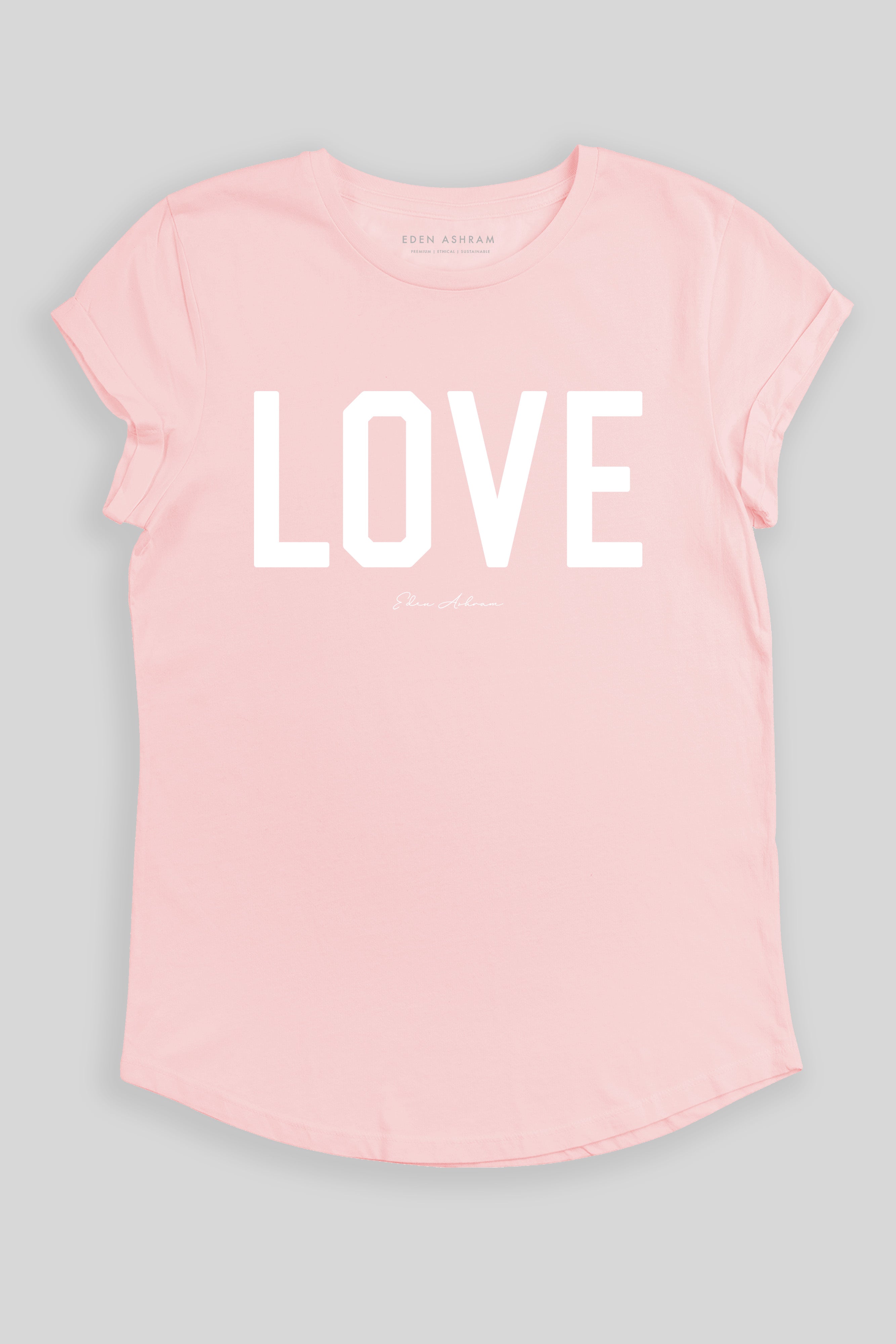 Eden Ashram LOVE Premium Rolled Sleeve T-Shirt Stonewash Pink