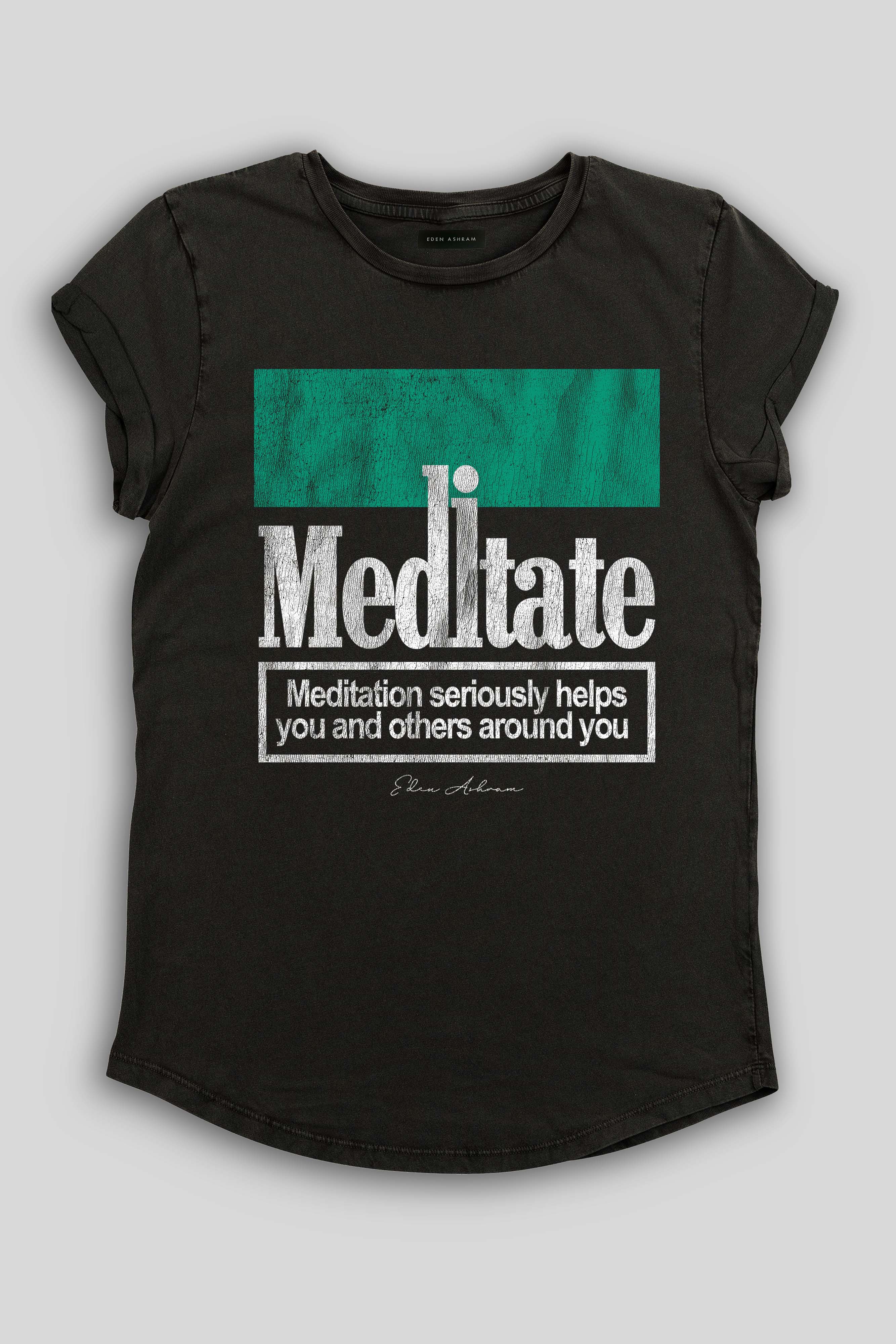 Eden Ashram Meditate 2.0 Premium Rolled Sleeve T-Shirt Stonewash Black Menthol