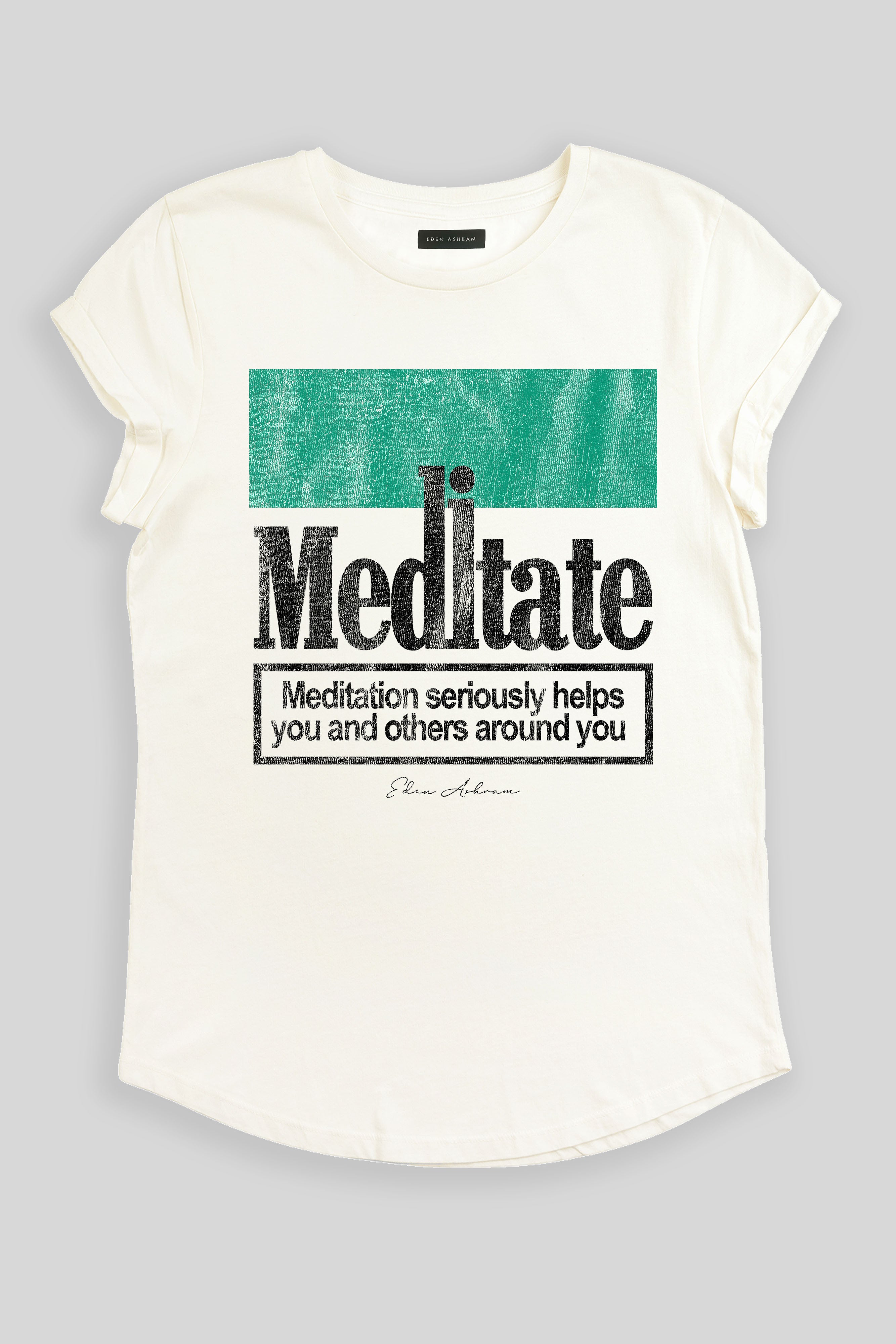 Eden Ashram Meditate 2.0 Premium Rolled Sleeve T-Shirt Stonewash White Menthol