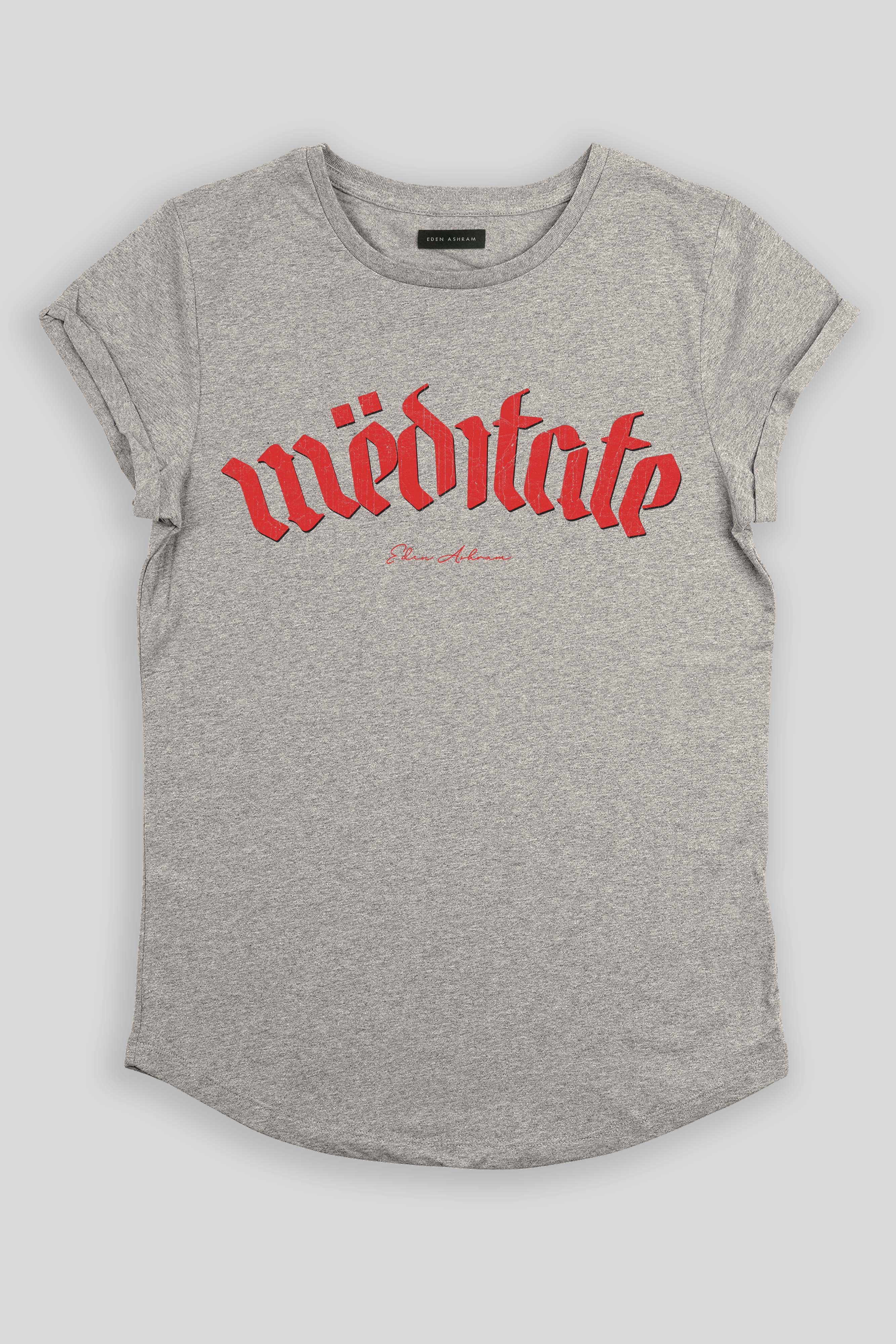 Eden Ashram Meditate Tour Premium Rolled Sleeve T-Shirt Heather Grey