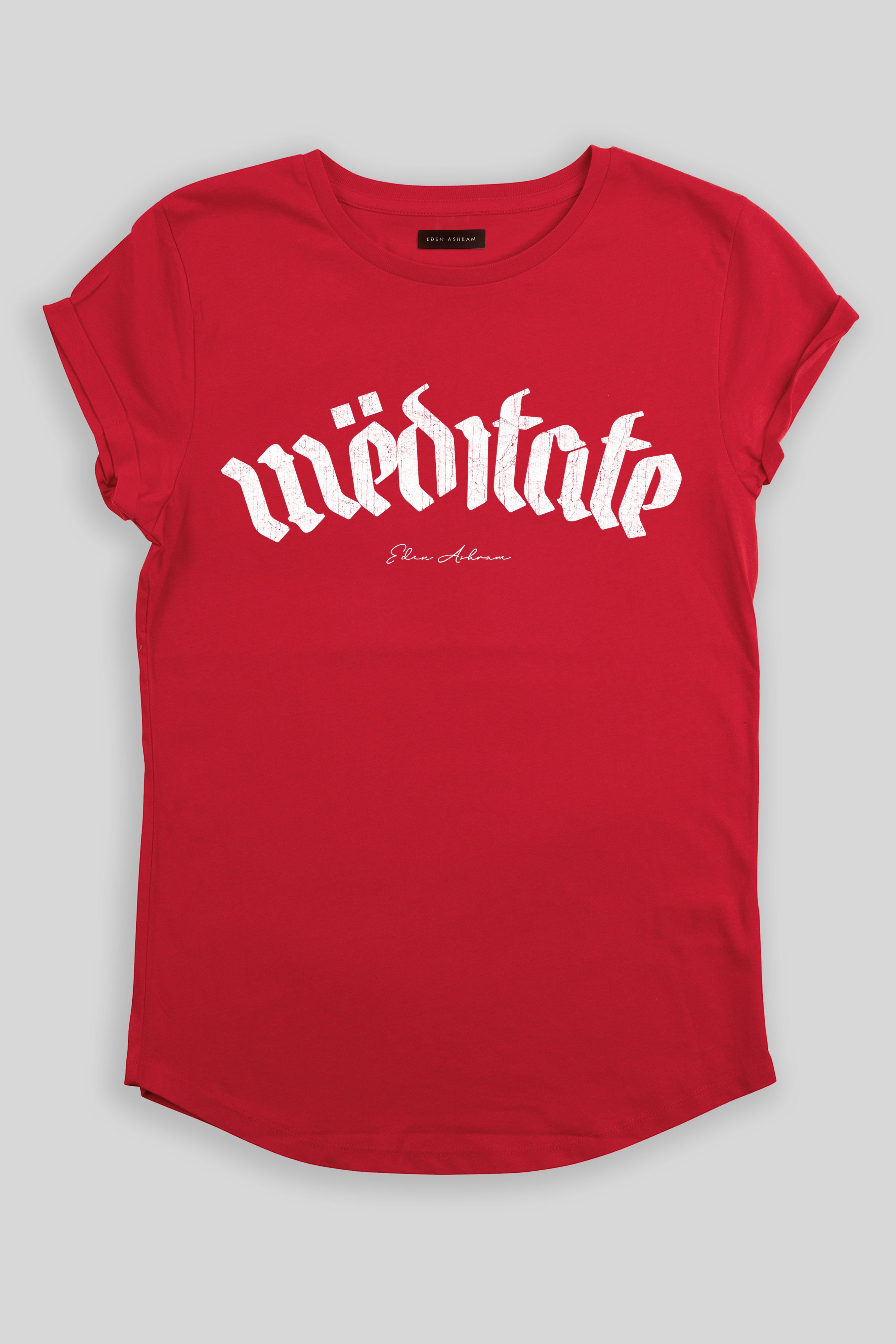 Eden Ashram Meditate Tour Premium Rolled Sleeve T-Shirt Red