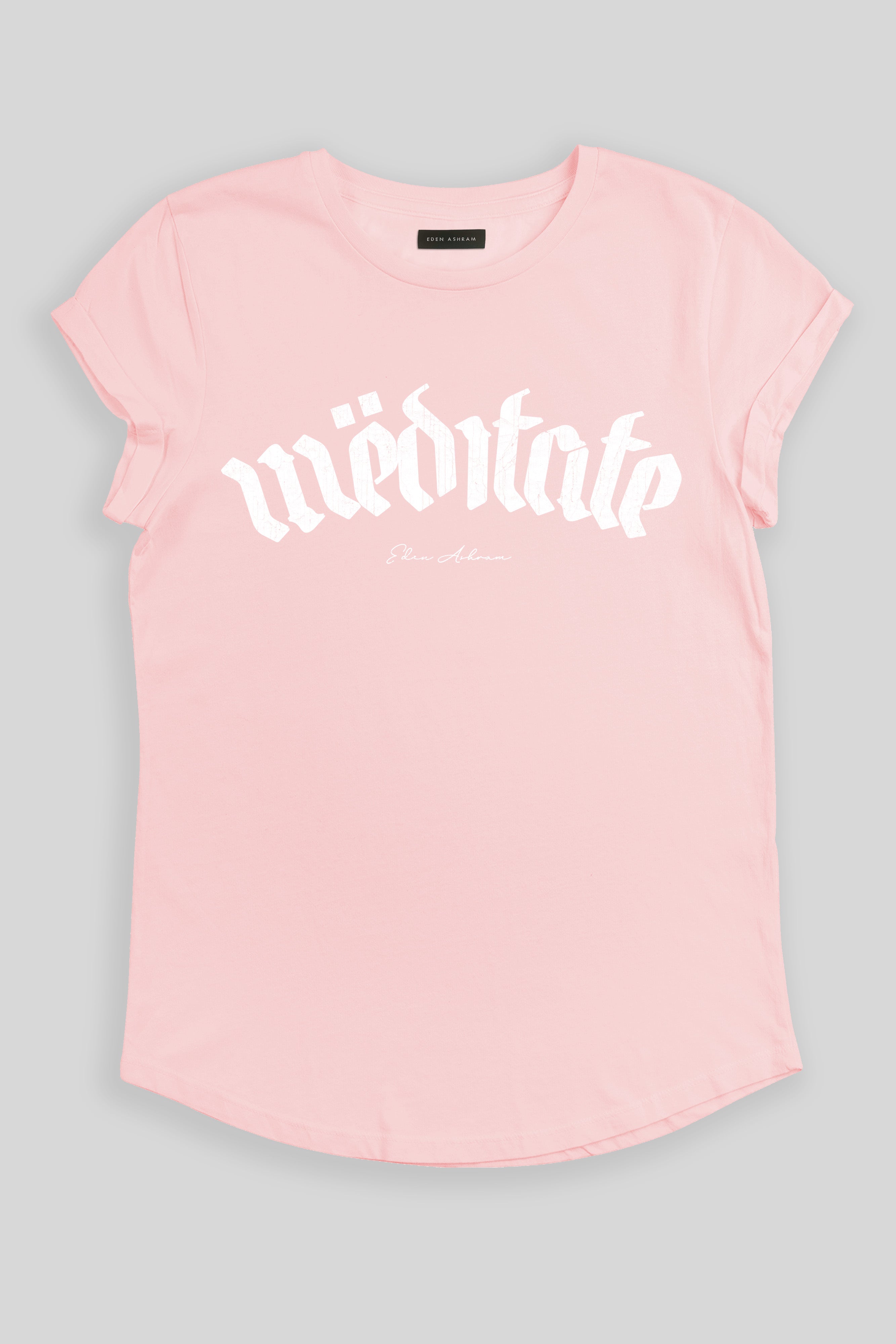 Eden Ashram Meditate Tour Premium Rolled Sleeve T-Shirt Stonewash Pink