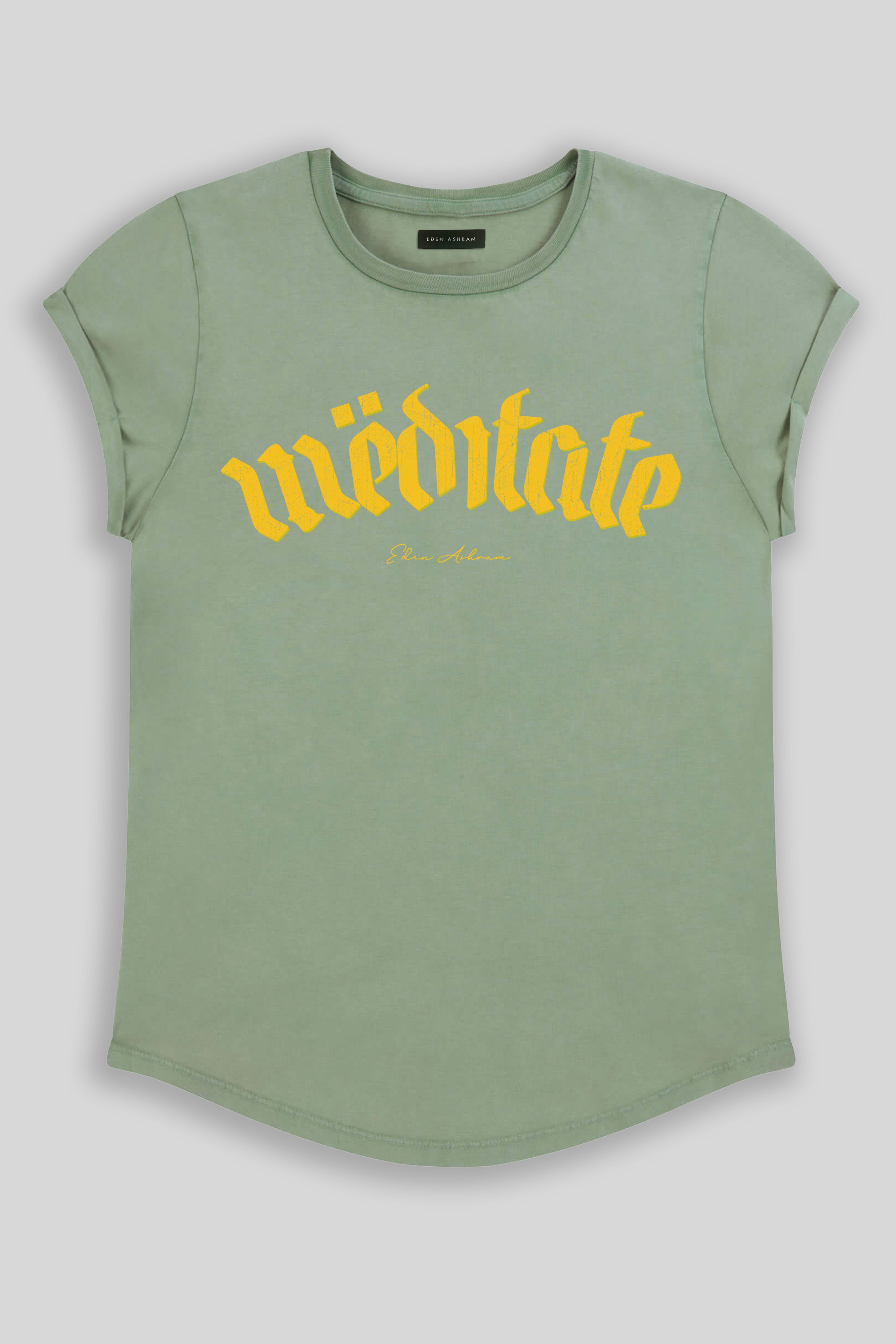 Eden Ashram Meditate Tour Premium Rolled Sleeve T-Shirt Stonewash Sage