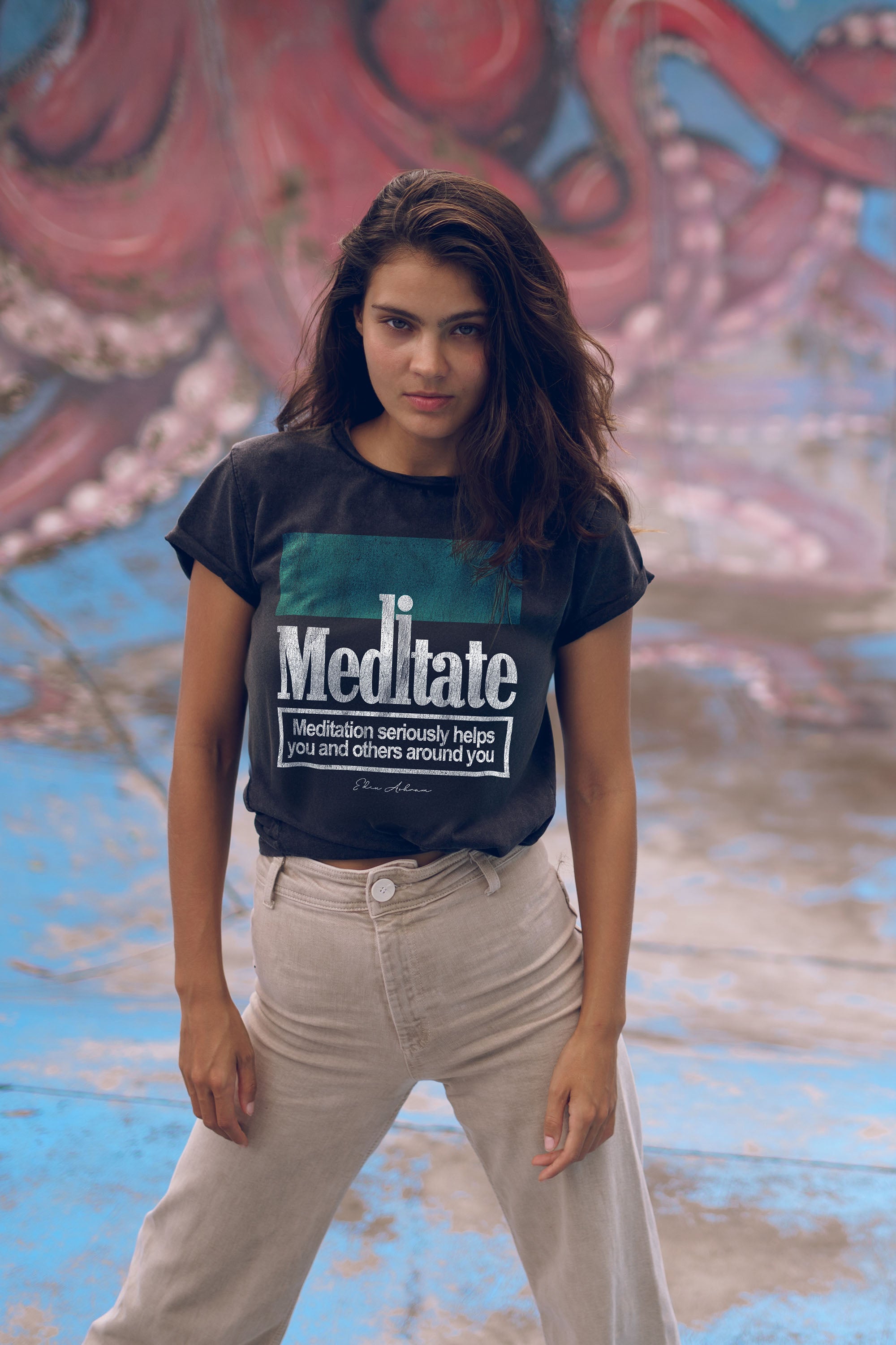 Eden Ashram Meditate 2.0 Premium Rolled Sleeve T-Shirt