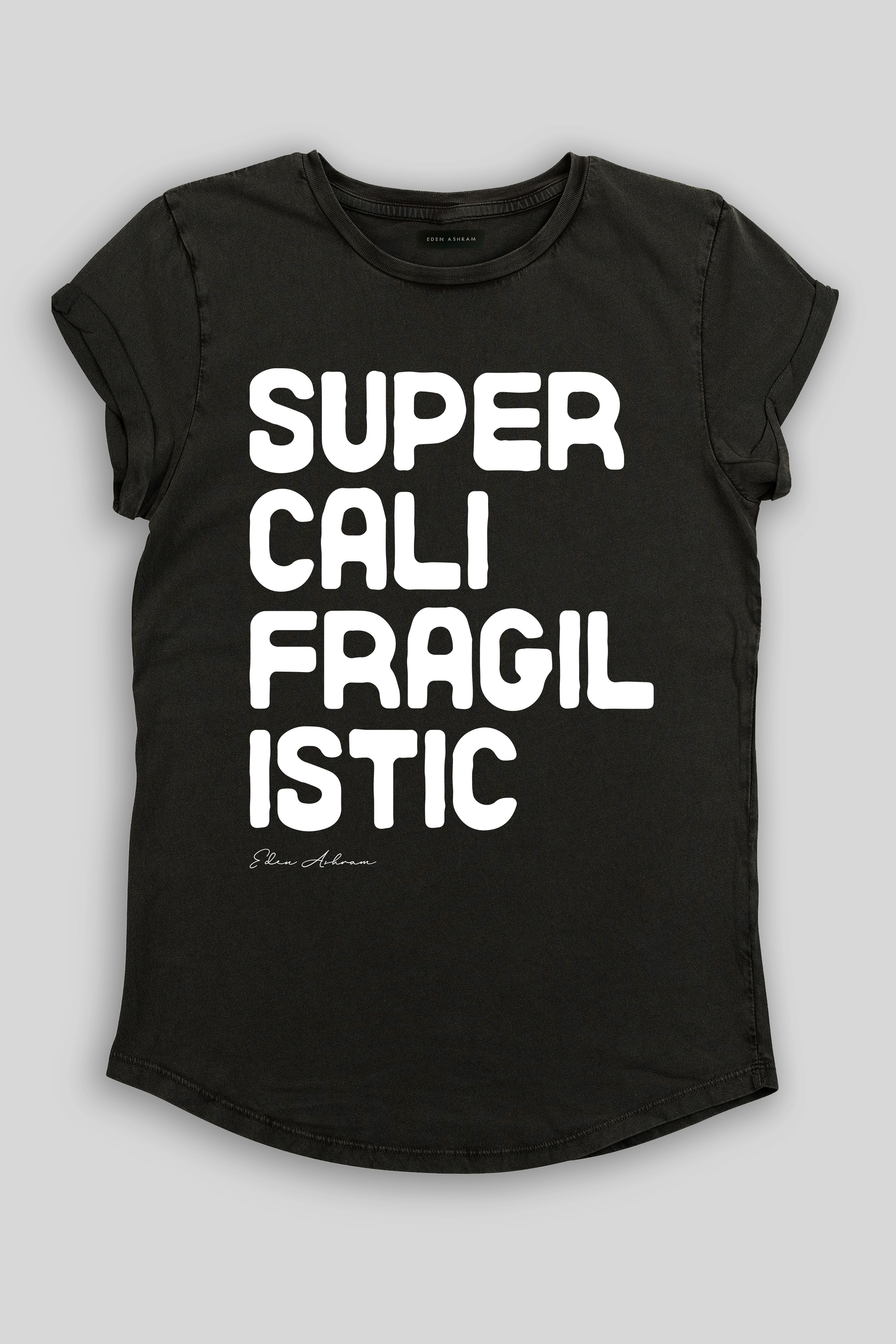 Eden Ashram Super Cali Rolled Sleeve T-Shirt Stonewash Black