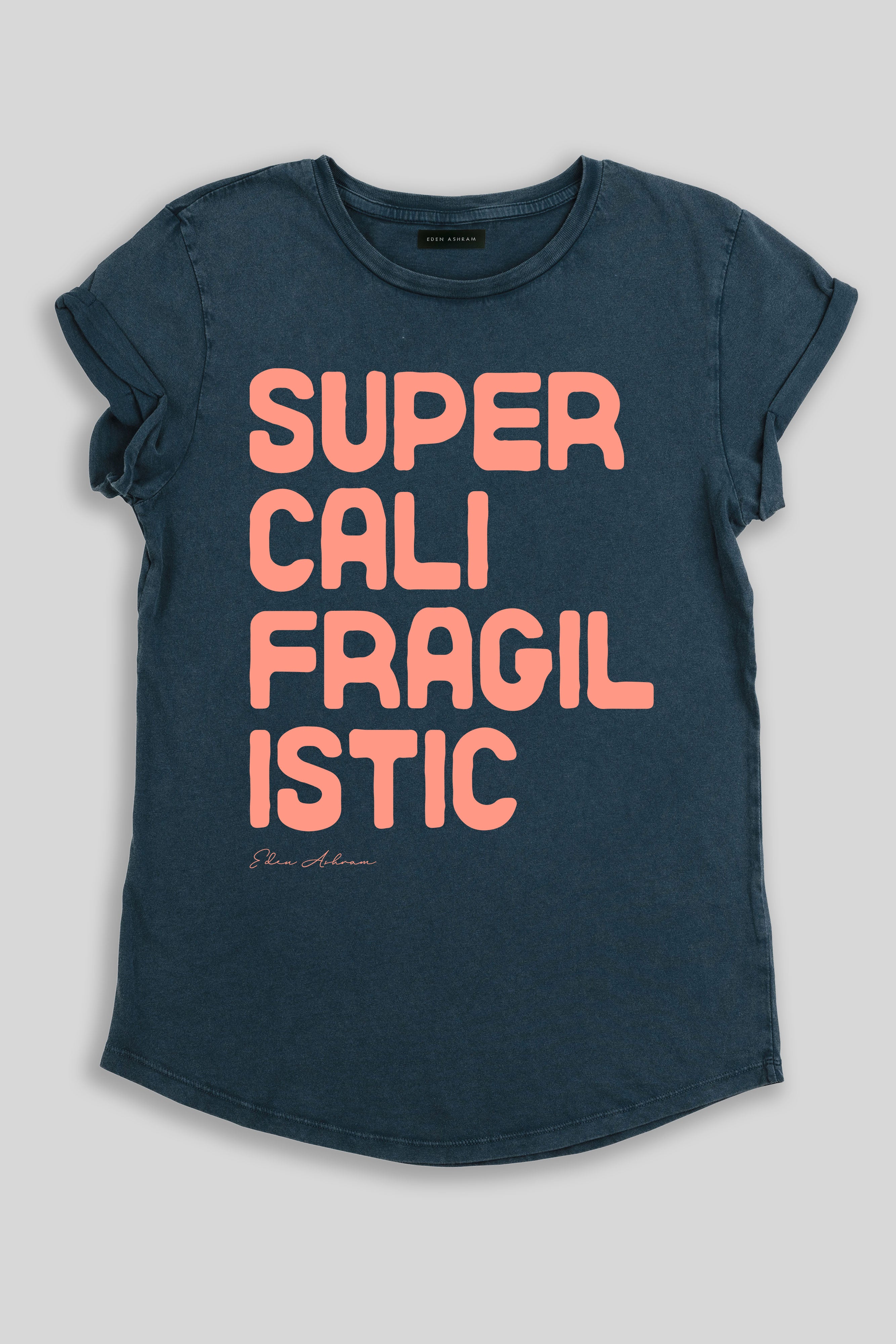 Eden Ashram Super Cali Rolled Sleeve T-Shirt Stonewash Denim